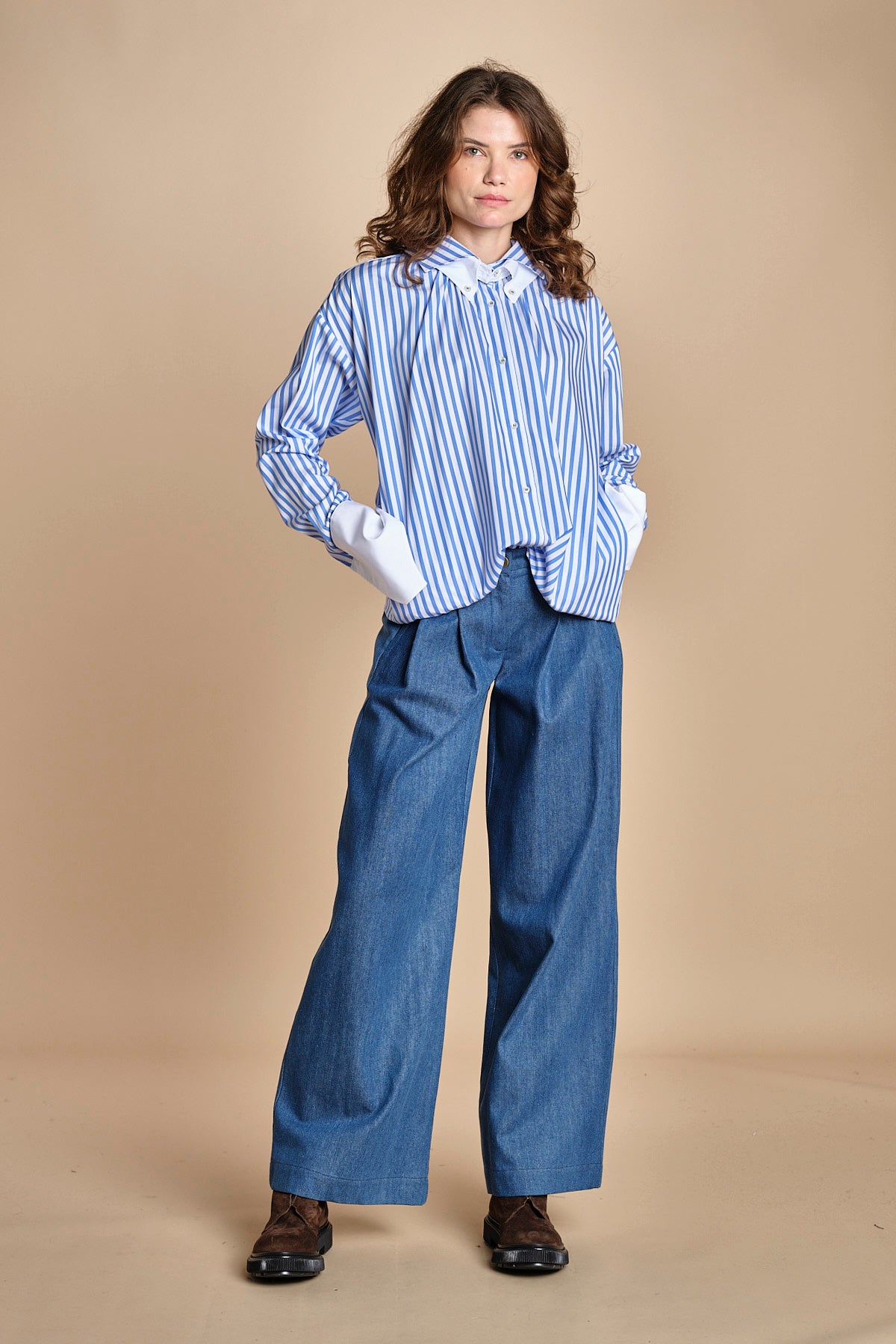 camicia a righe con doppio colletto CRAZY SHIRT MJD142B4H8016 J0233 LIGHT BLUE jejia 