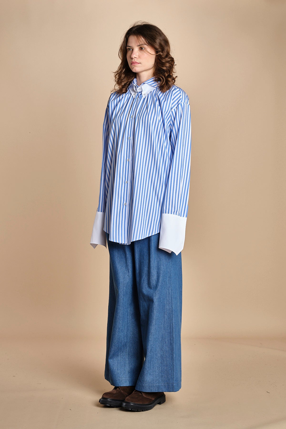 camicia a righe con doppio colletto CRAZY SHIRT MJD142B4H8016 J0233 LIGHT BLUE jejia 