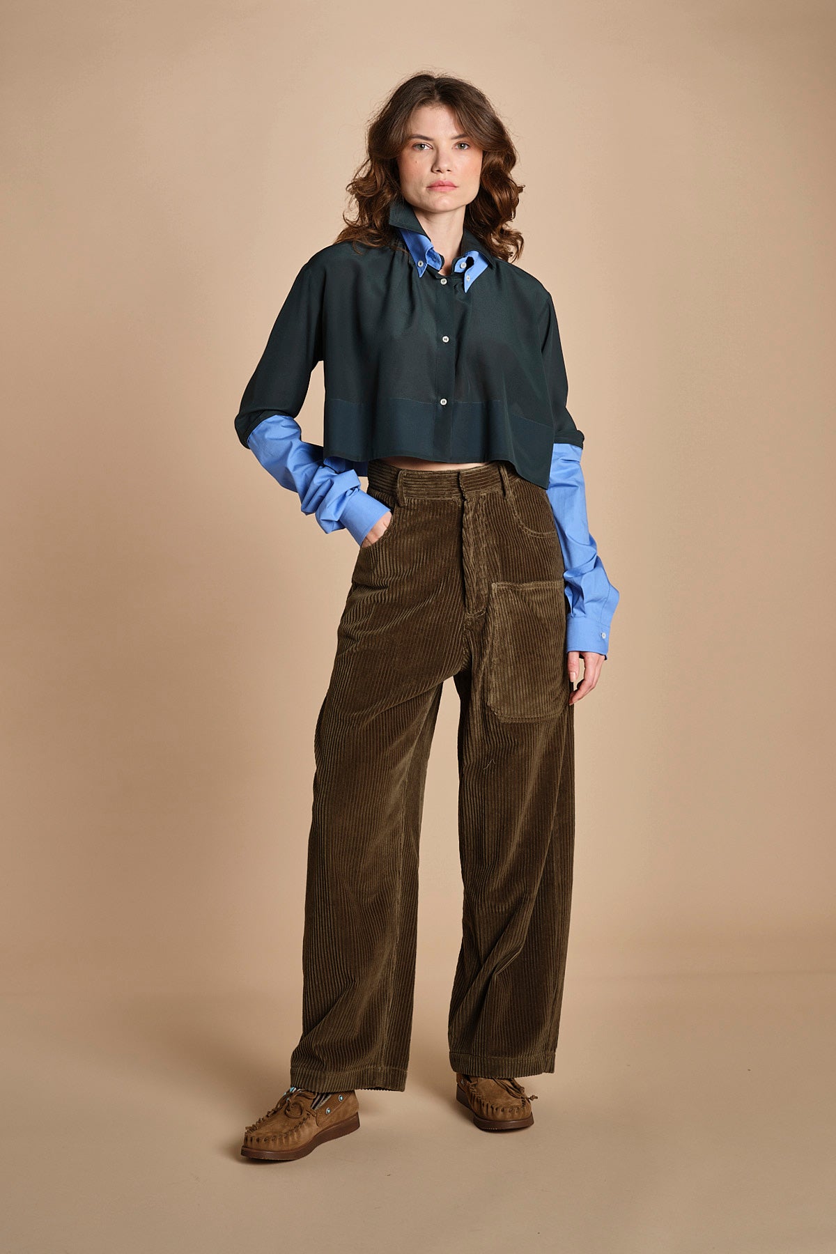 camicia cropped di seta CRAZY BABY MJD142_4141BI J0224 MILITARY GREEN jejia 