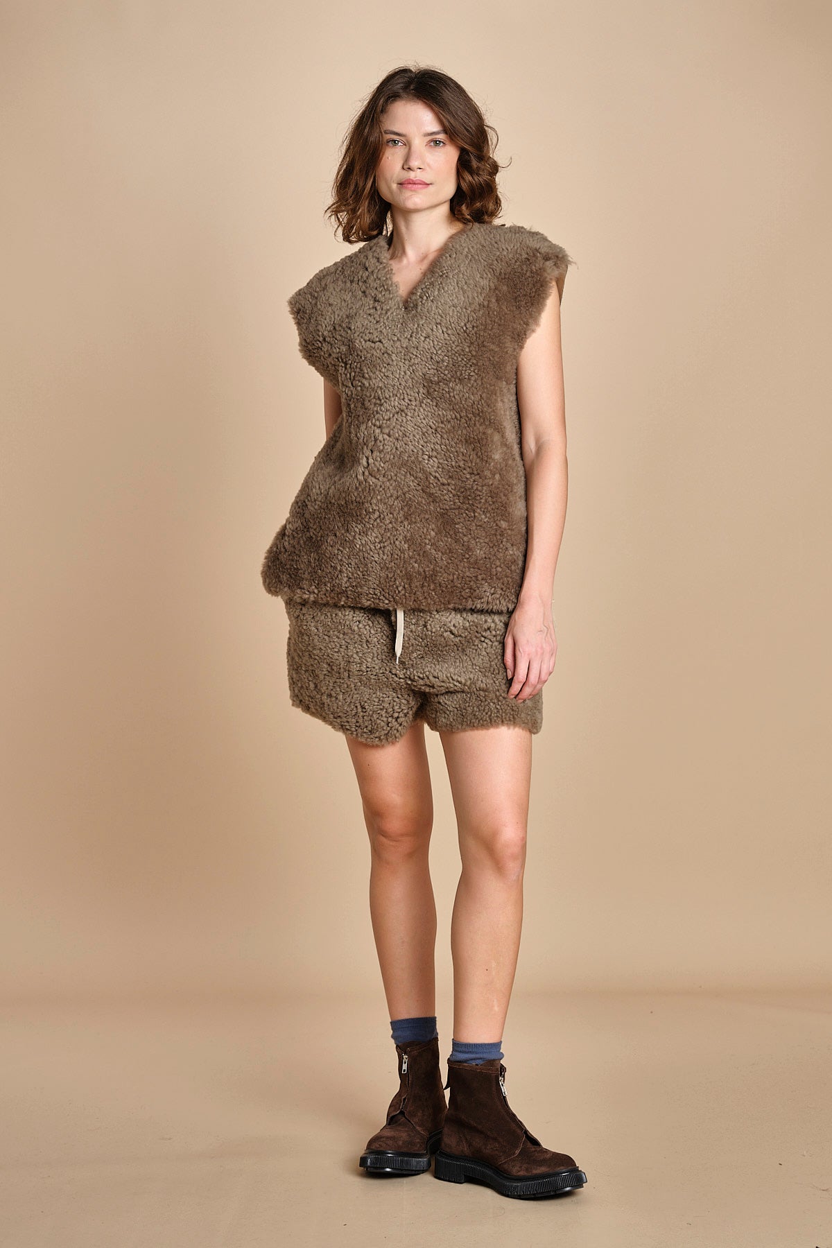 gilet metà montone e metà cotone REB MJD144PATEX72 J0229 DOVE FUR jejia 