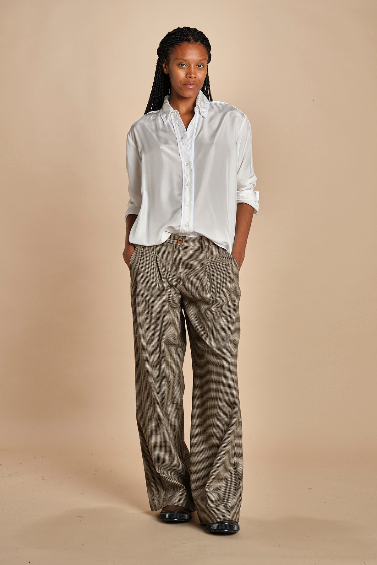 pantaloni in piede de poule con pinces KATHERINE MJD217_A0CW16 BLK BRWN jejia 