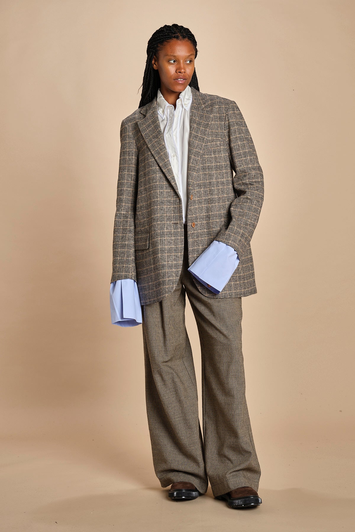 pantaloni in piede de poule con pinces KATHERINE MJD217_A0CW16 BLK BRWN jejia 