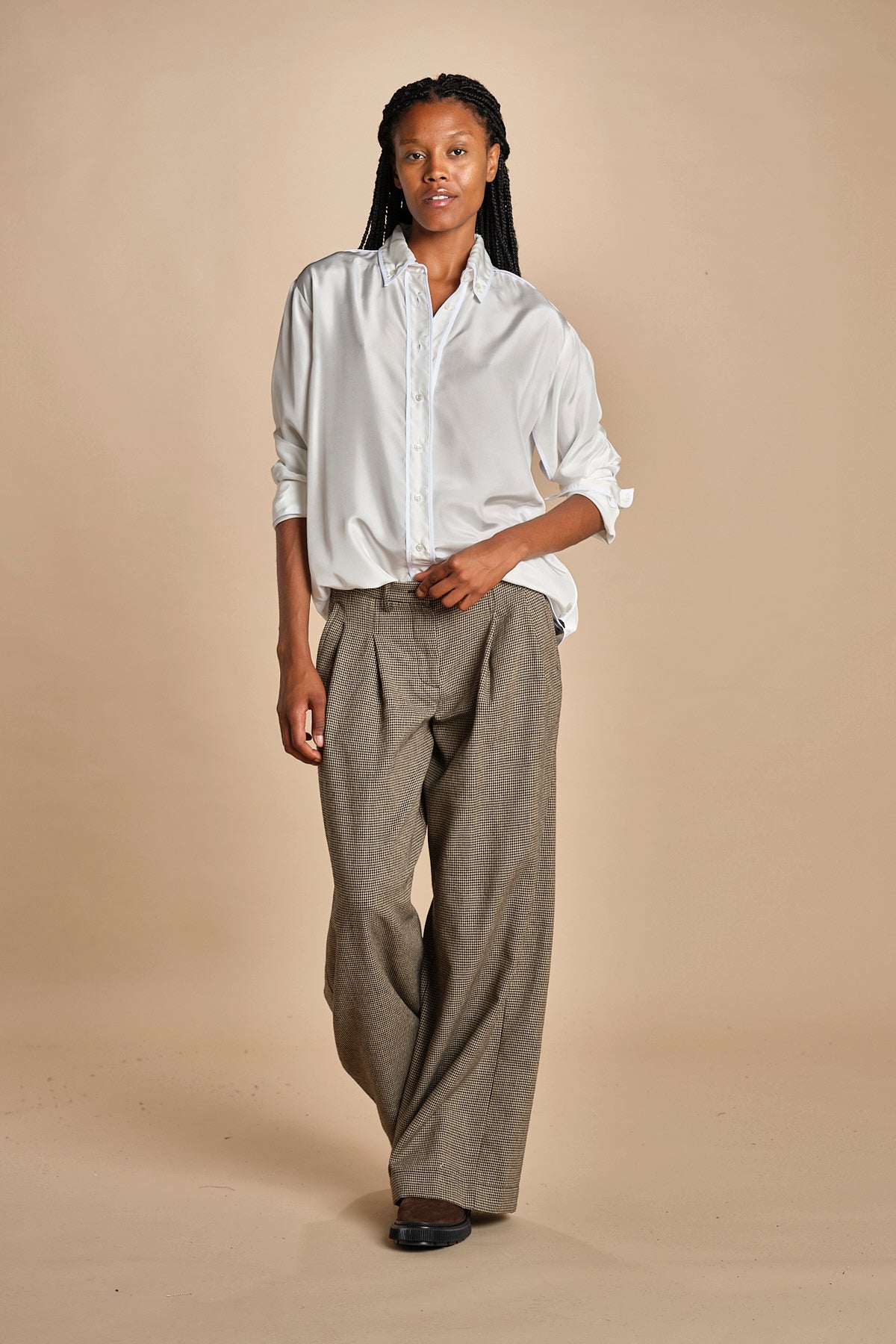 pantaloni in piede de poule con pinces KATHERINE MJD217_A0CW16 BLK BRWN jejia 