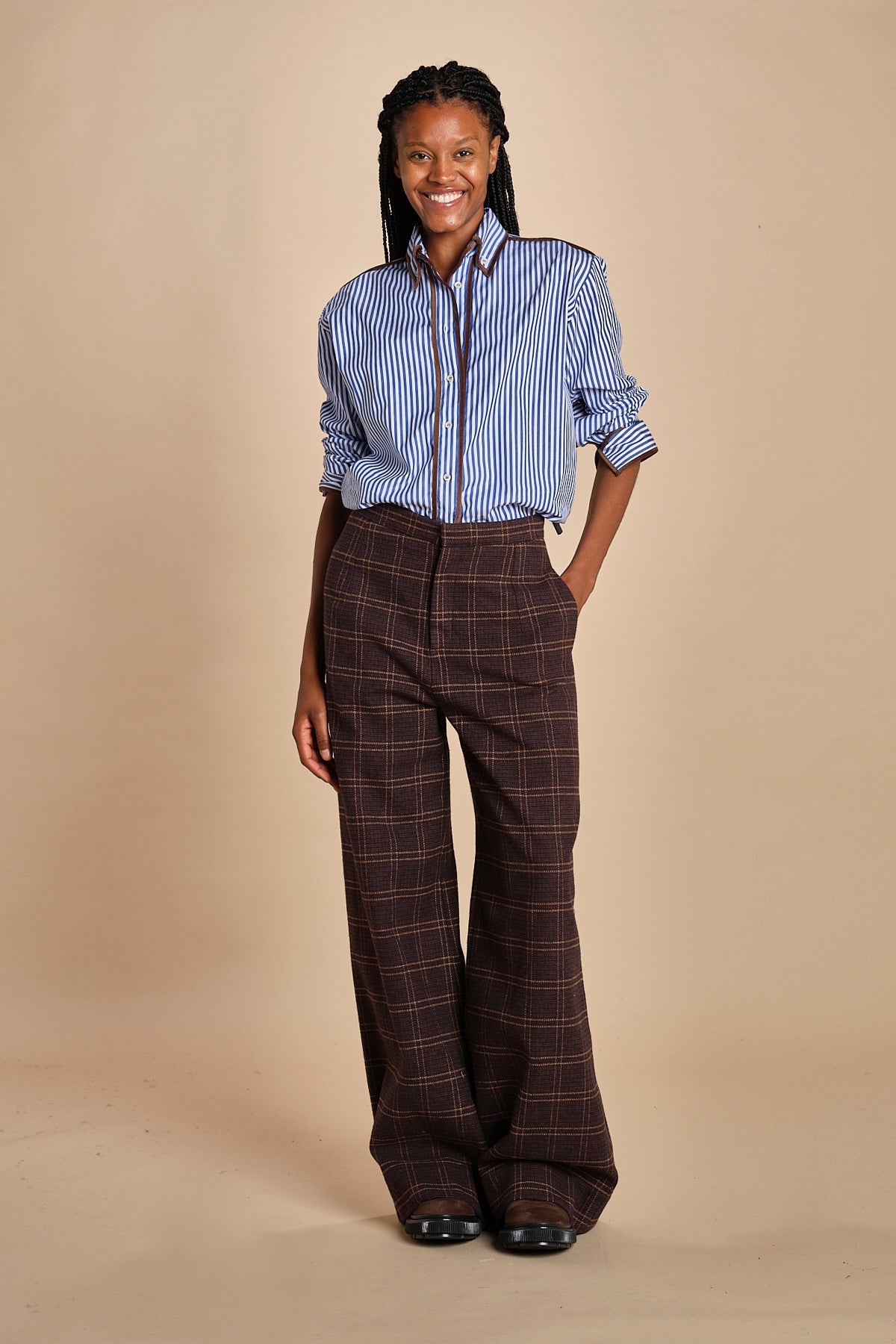 pantalone diritto in galles JEAN MJD223_A26240 BRWN COTTON CHECK jejia 