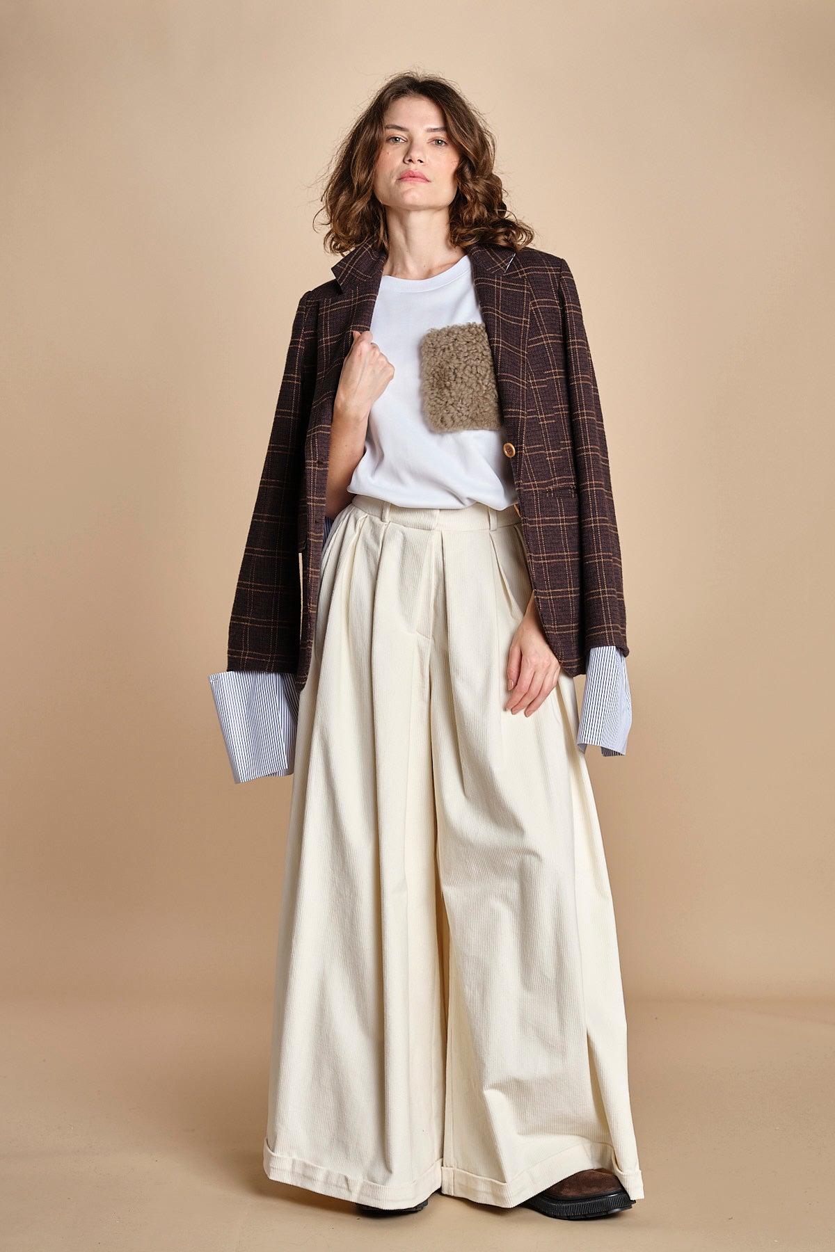 pantalone over in velluto BIRKIN MJD228_ATEX40 J0236 CREAM jejia 