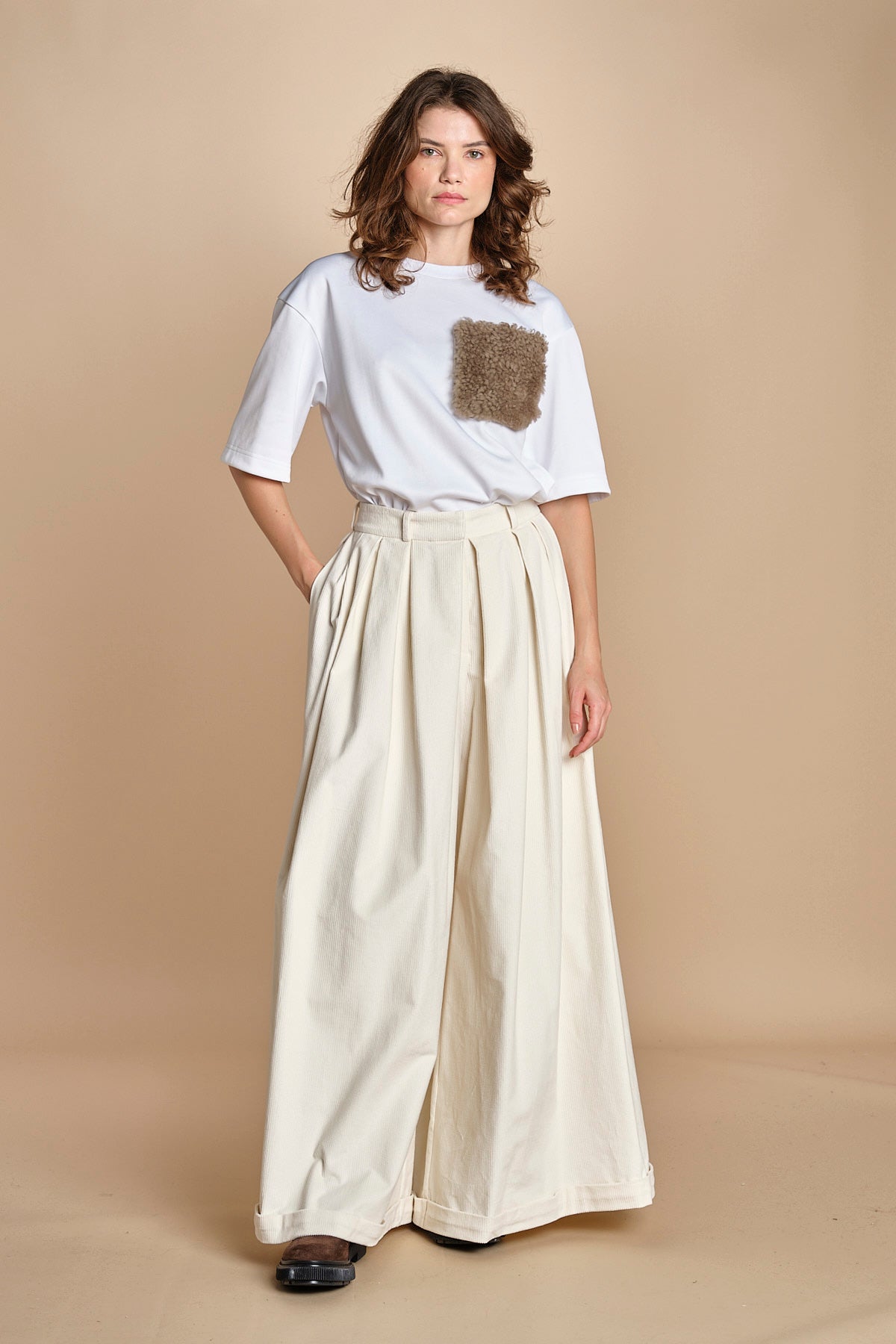 pantalone over in velluto BIRKIN MJD228_ATEX40 J0236 CREAM jejia 