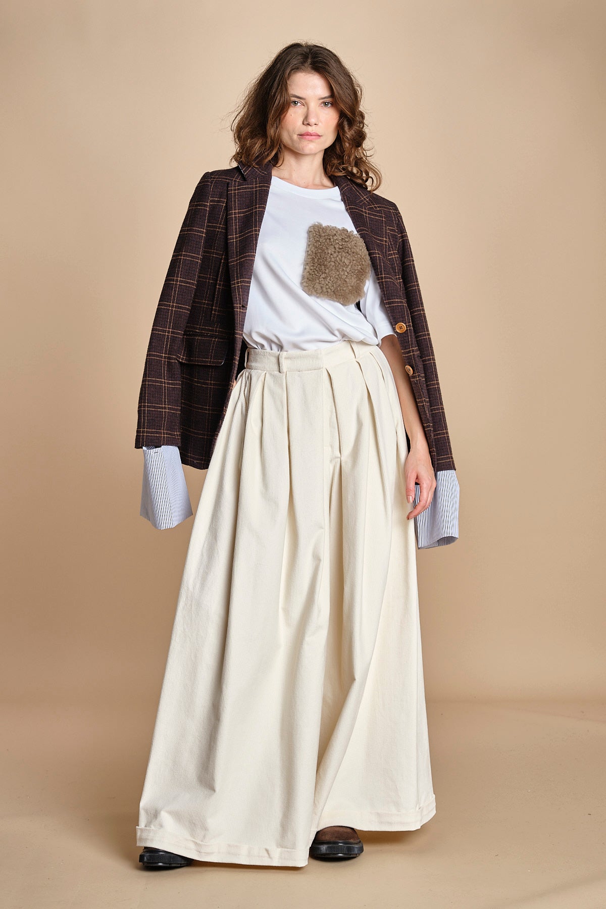 pantalone over in velluto BIRKIN MJD228_ATEX40 J0236 CREAM jejia 