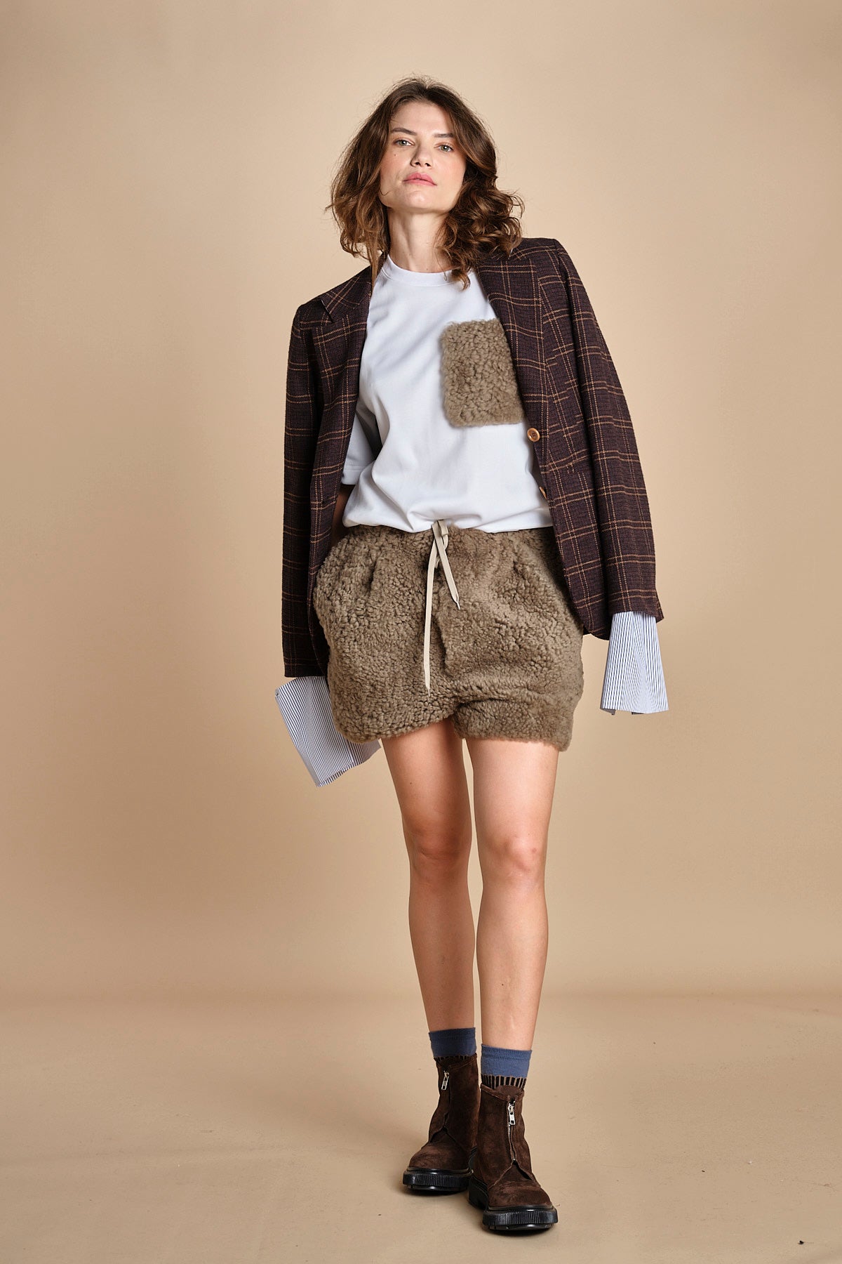metà montone e metà in cotone NORMA SHORT MJD233AATEX72 J0229 DOVE FUR jejia 