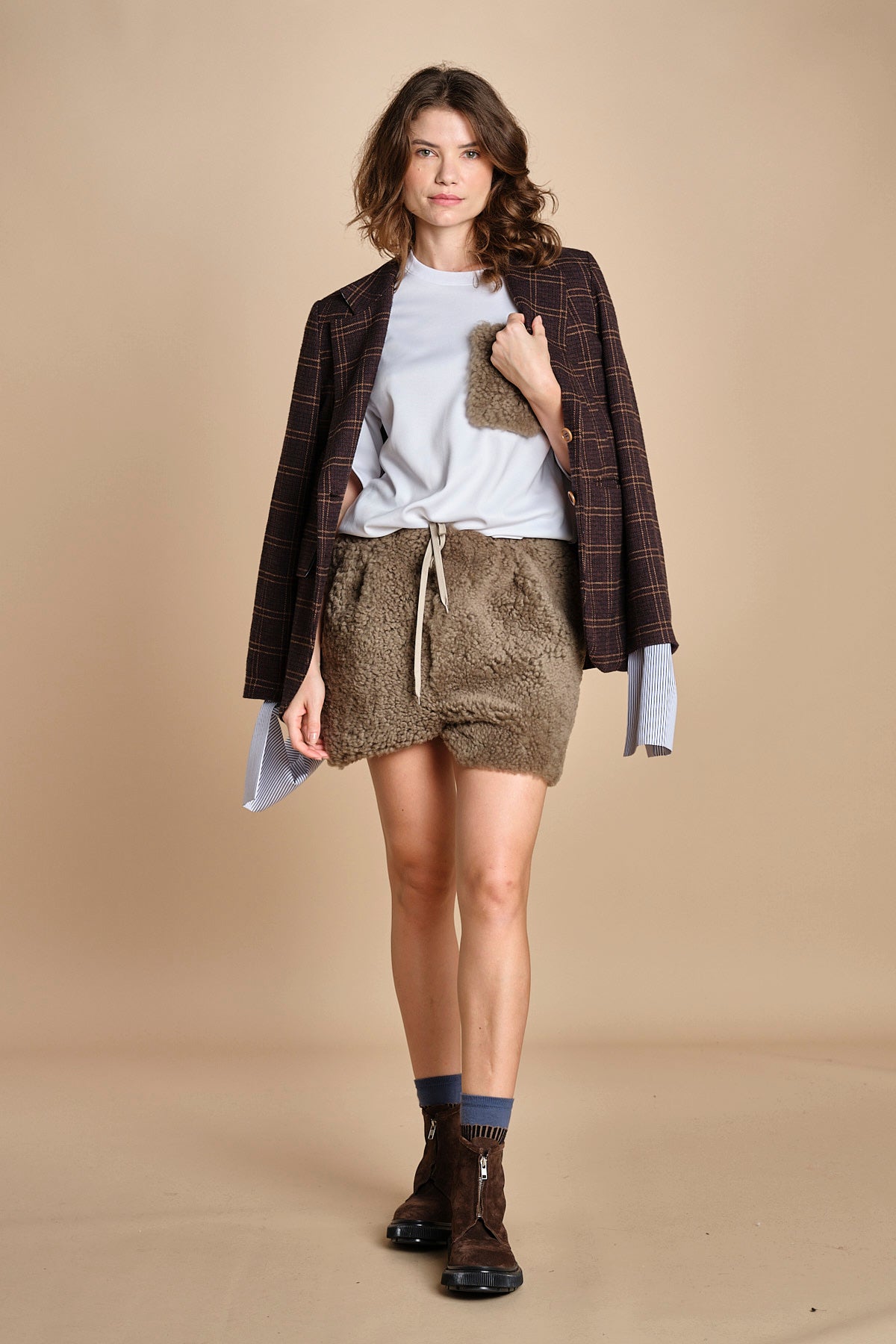 metà montone e metà in cotone NORMA SHORT MJD233AATEX72 J0229 DOVE FUR jejia 
