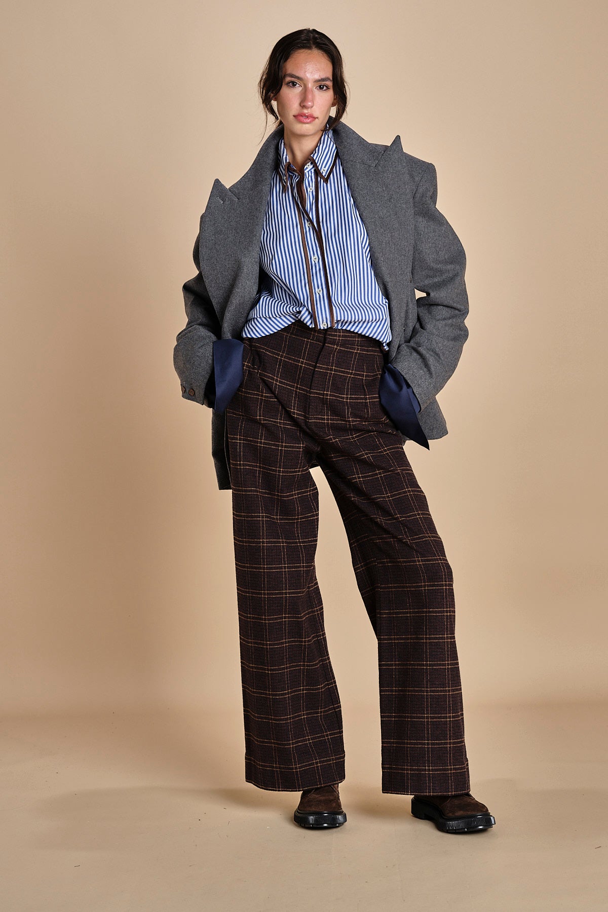 blazer doppiopetto over in flanella OLLY  MJD503_A60003 1002 MEDIUM GREY FLANEL jejia 