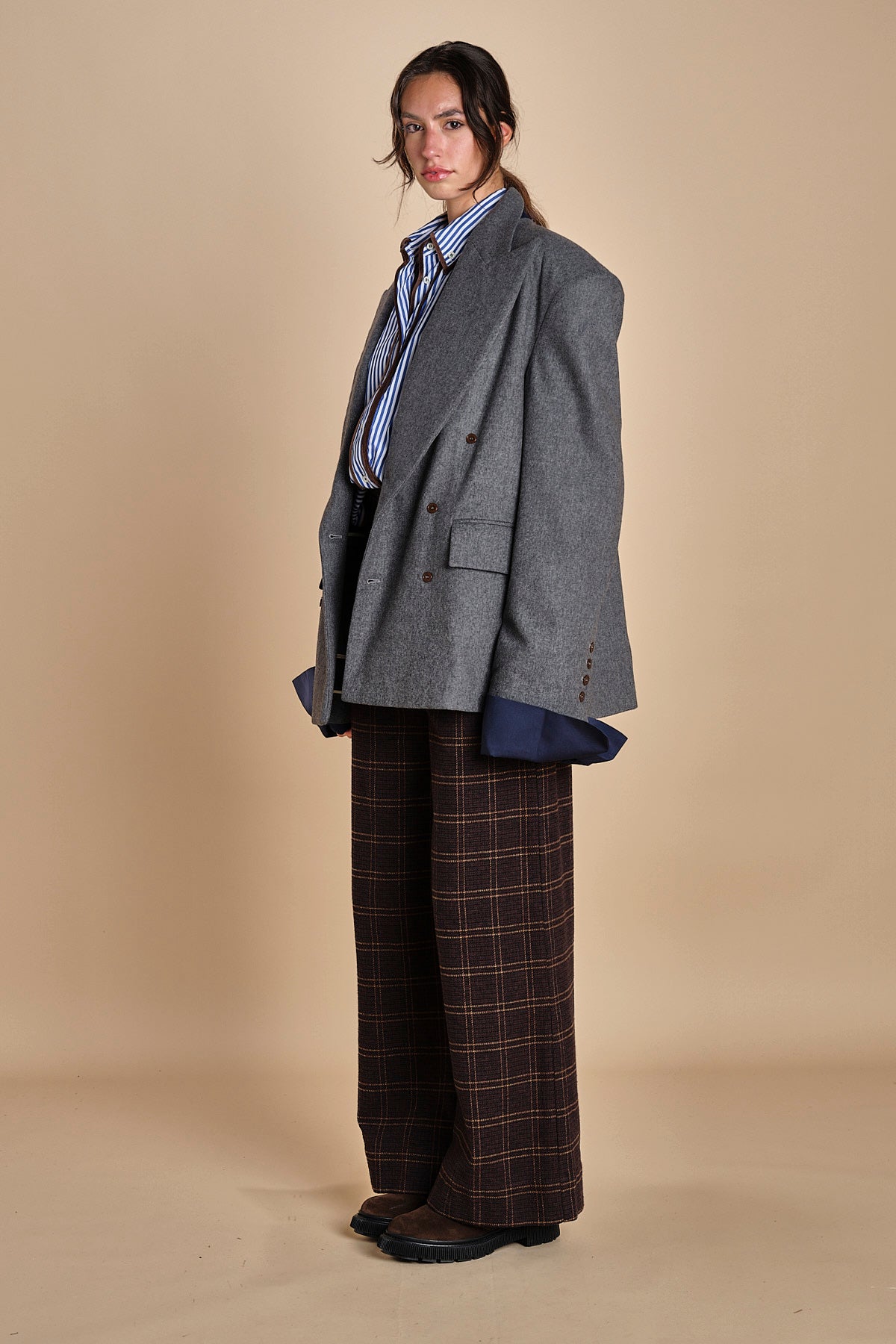 blazer doppiopetto over in flanella OLLY  MJD503_A60003 1002 MEDIUM GREY FLANEL jejia 