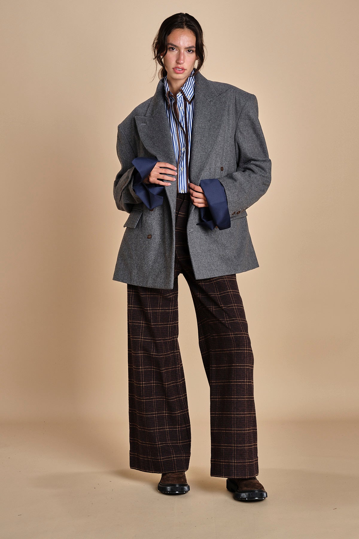 blazer doppiopetto over in flanella OLLY  MJD503_A60003 1002 MEDIUM GREY FLANEL jejia 