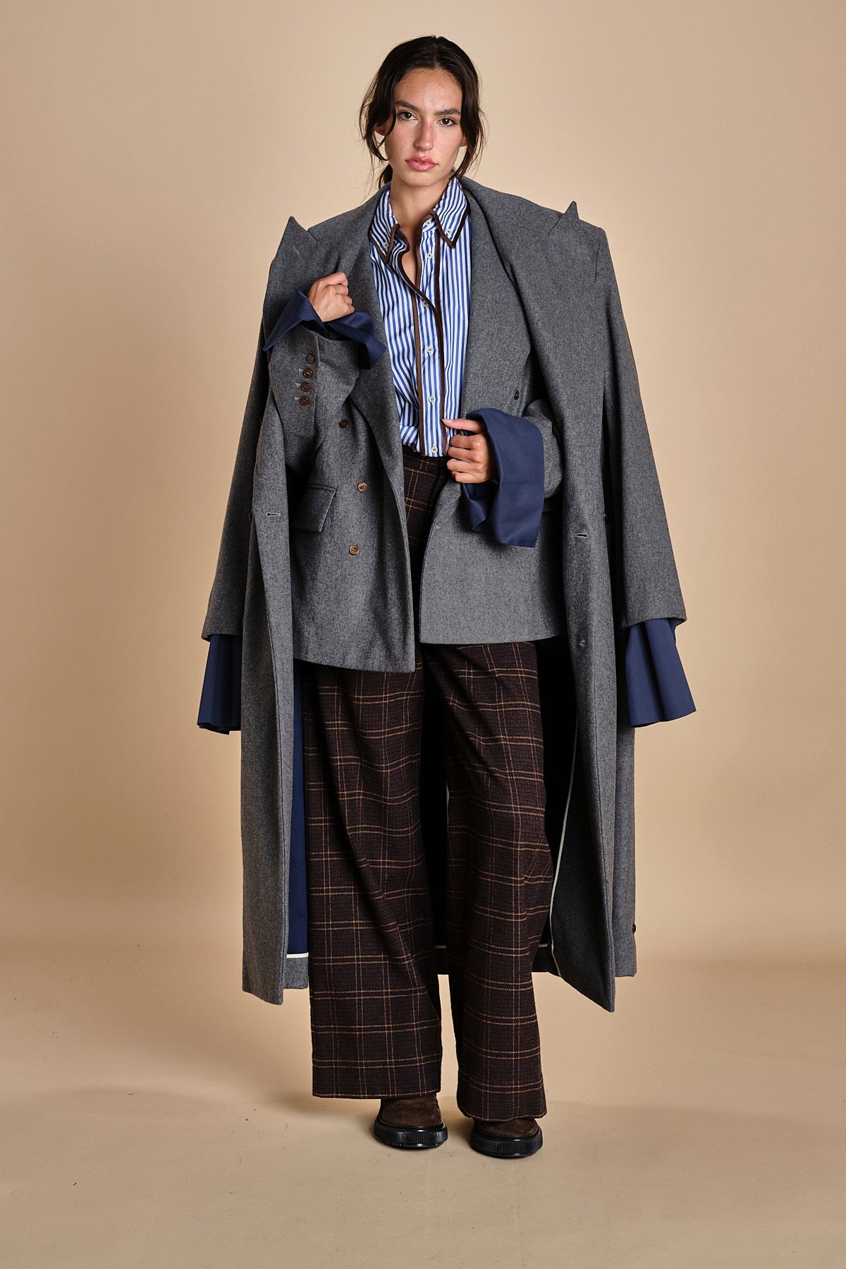 blazer doppiopetto over in flanella OLLY  MJD503_A60003 1002 MEDIUM GREY FLANEL jejia 