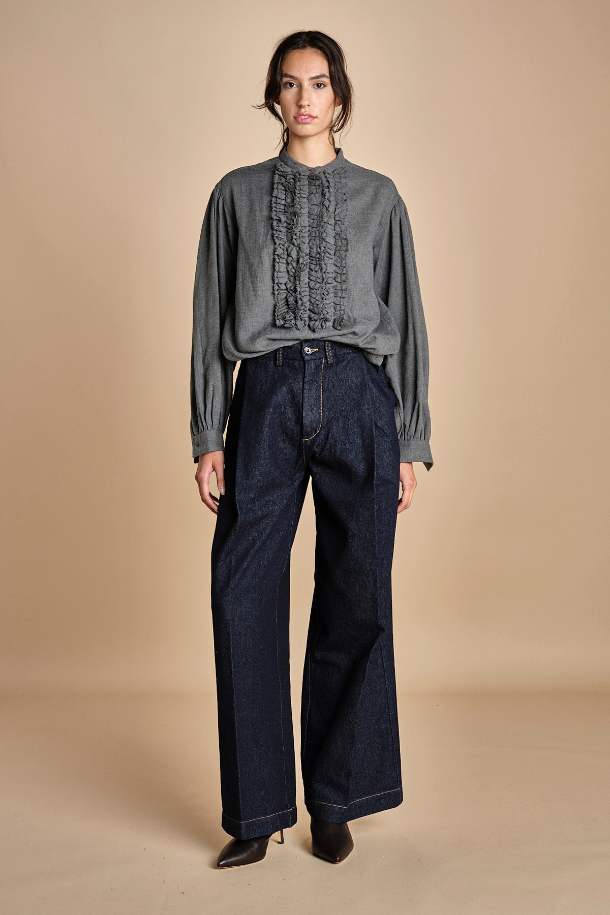 camicia voille lana con rouches MAGRITTE LIGHT GREY laurence bras 