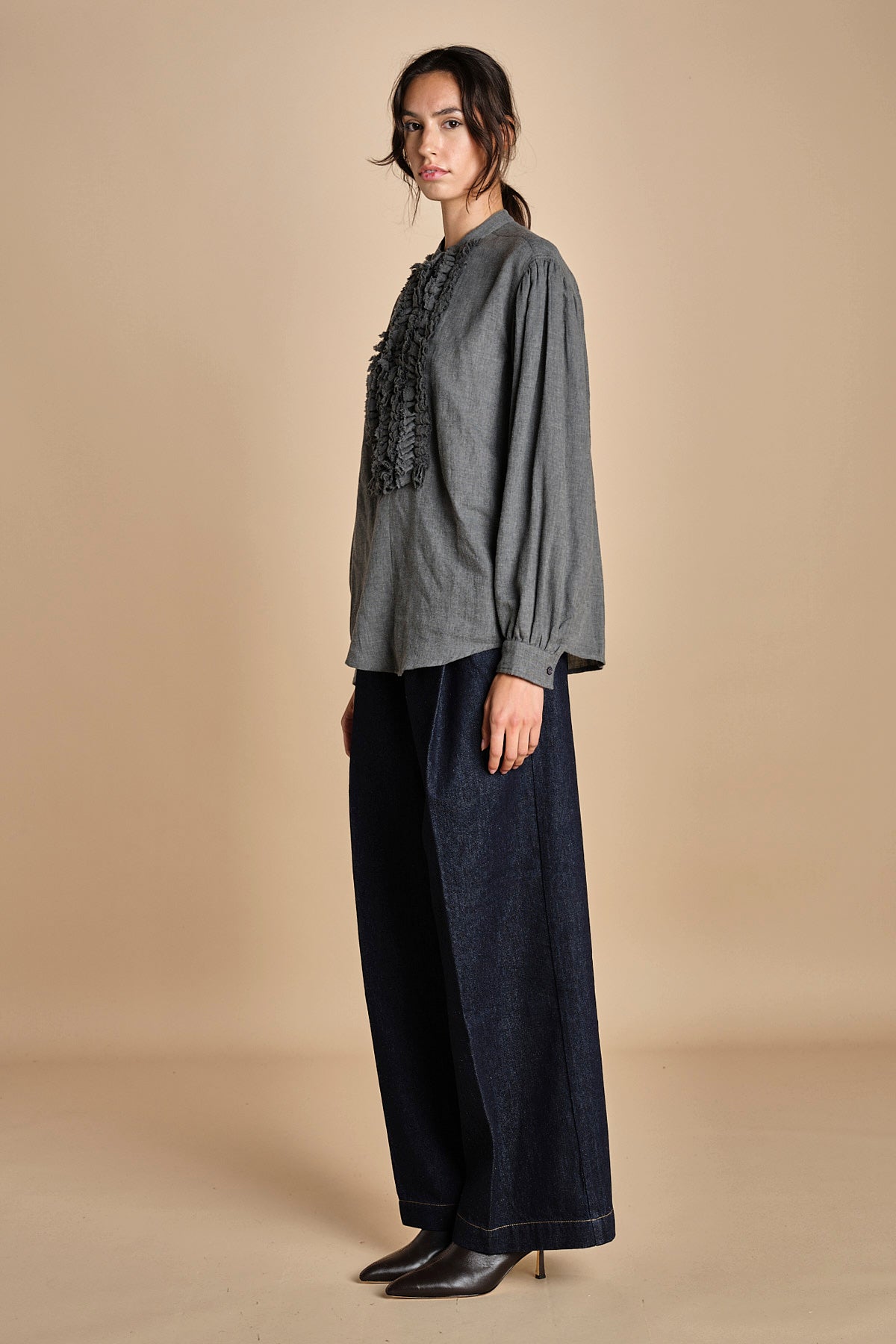 camicia voille lana con rouches MAGRITTE LIGHT GREY laurence bras 