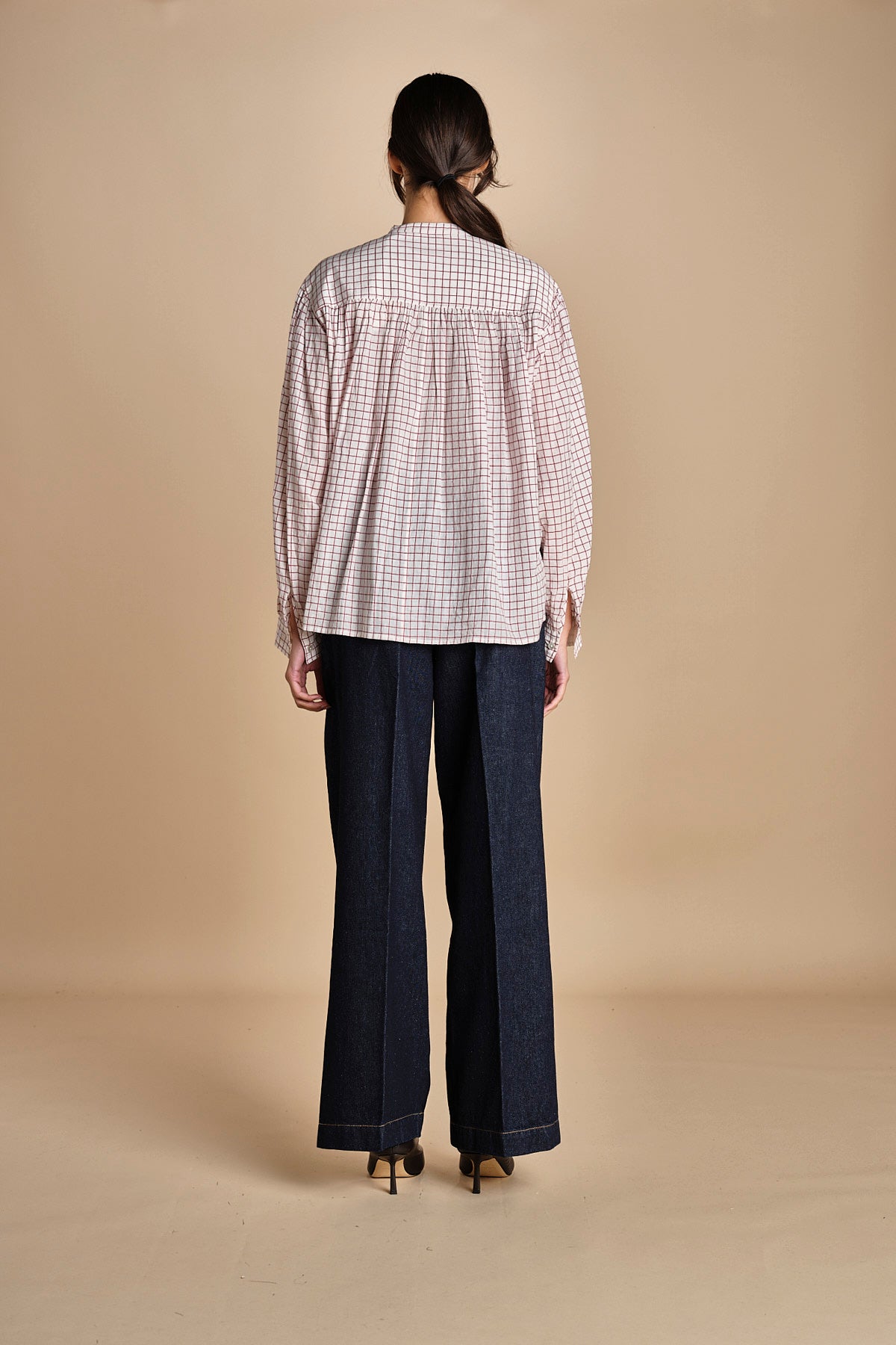 camicia voille lana con rouches MAGRITTE RED_WHITE CHECKS laurence bras 