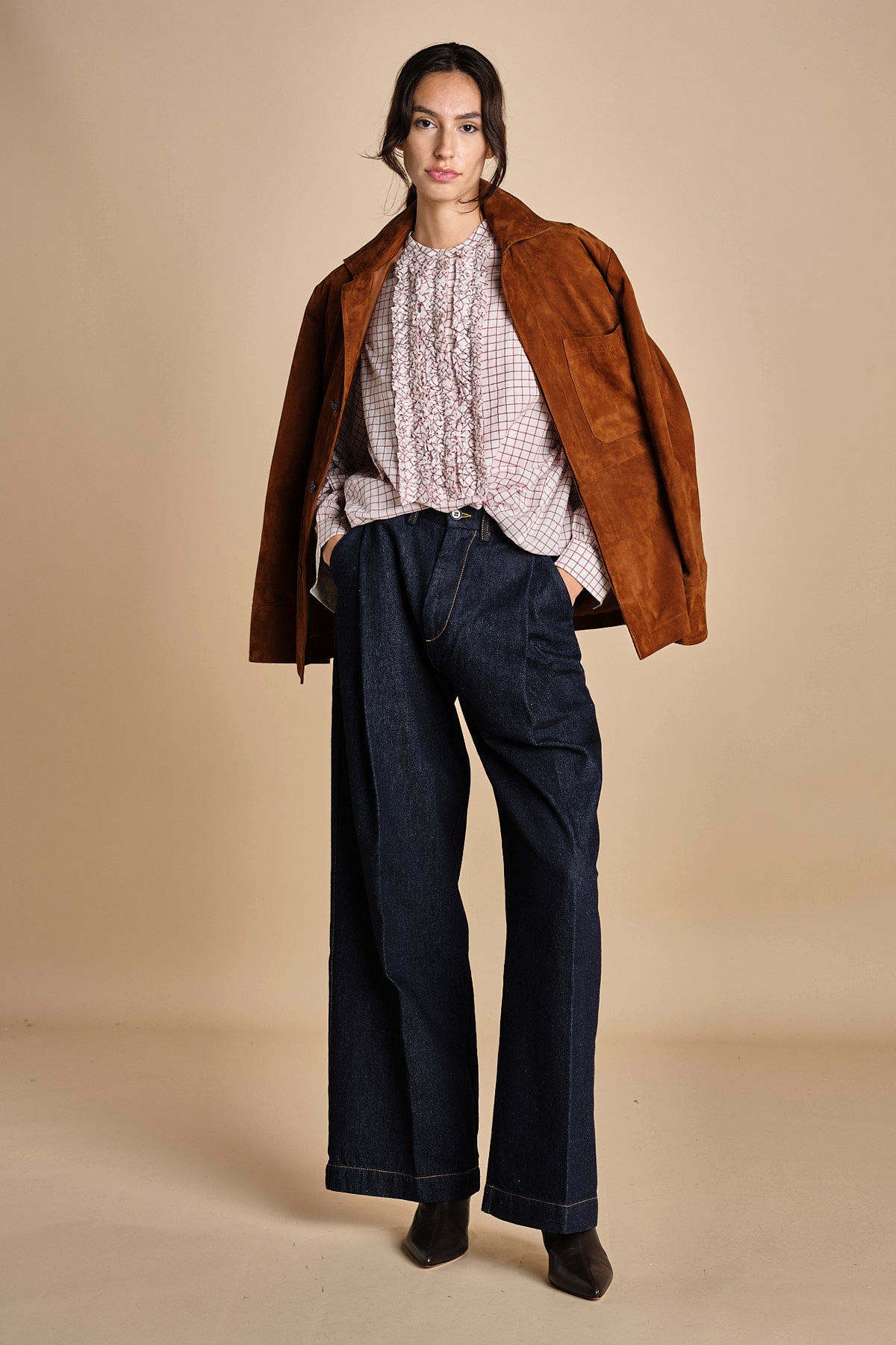 camicia voille lana con rouches MAGRITTE RED_WHITE CHECKS laurence bras 