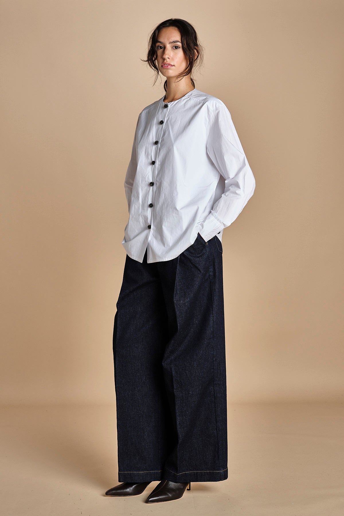 camicia con bottoni in swarosky RAMPLINGO WHITE laurence bras 