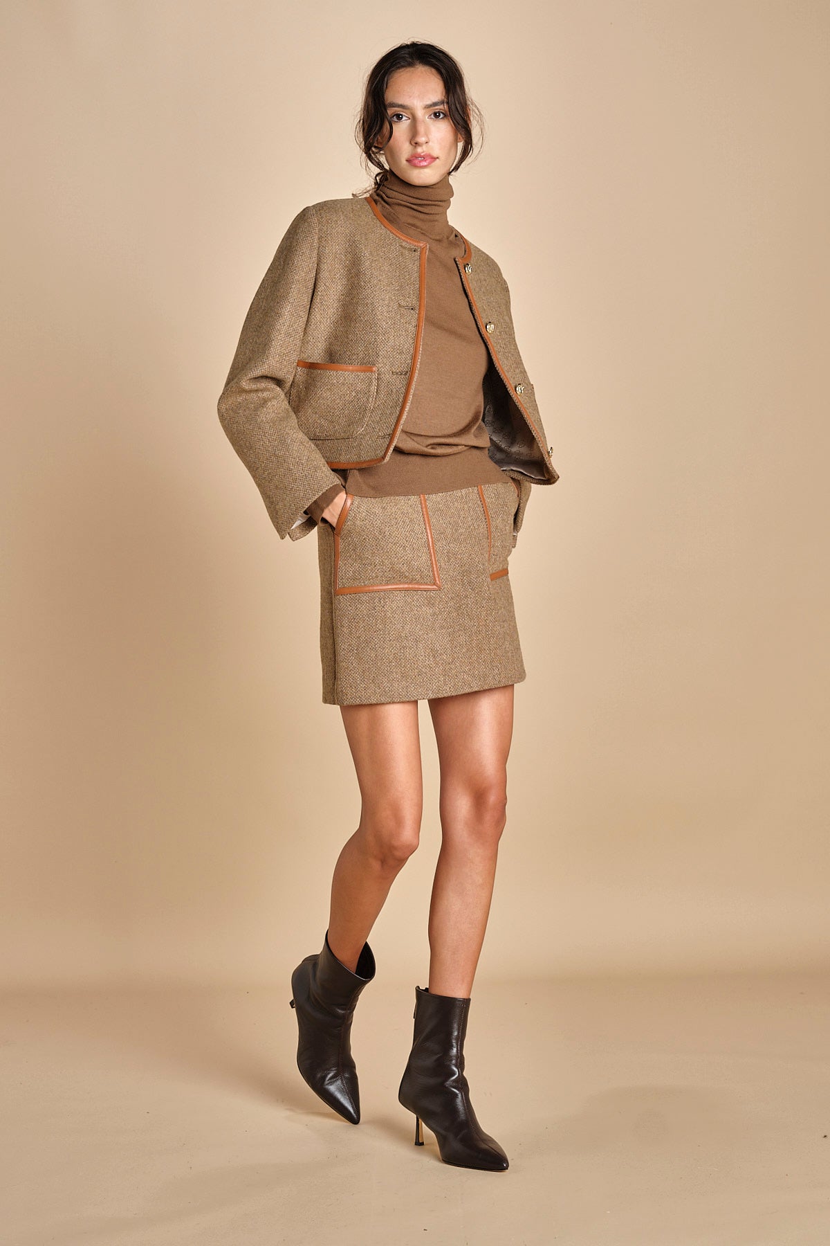 gonna con bordo in pelle ANDINE TAUPE malina 