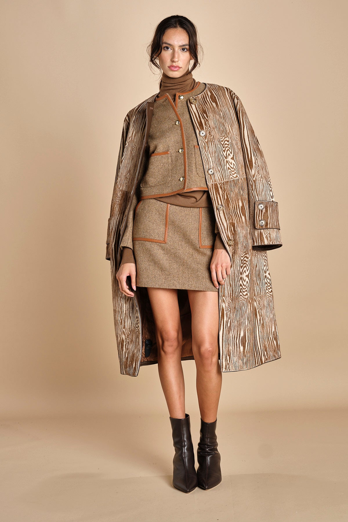 gonna con bordo in pelle ANDINE TAUPE malina 