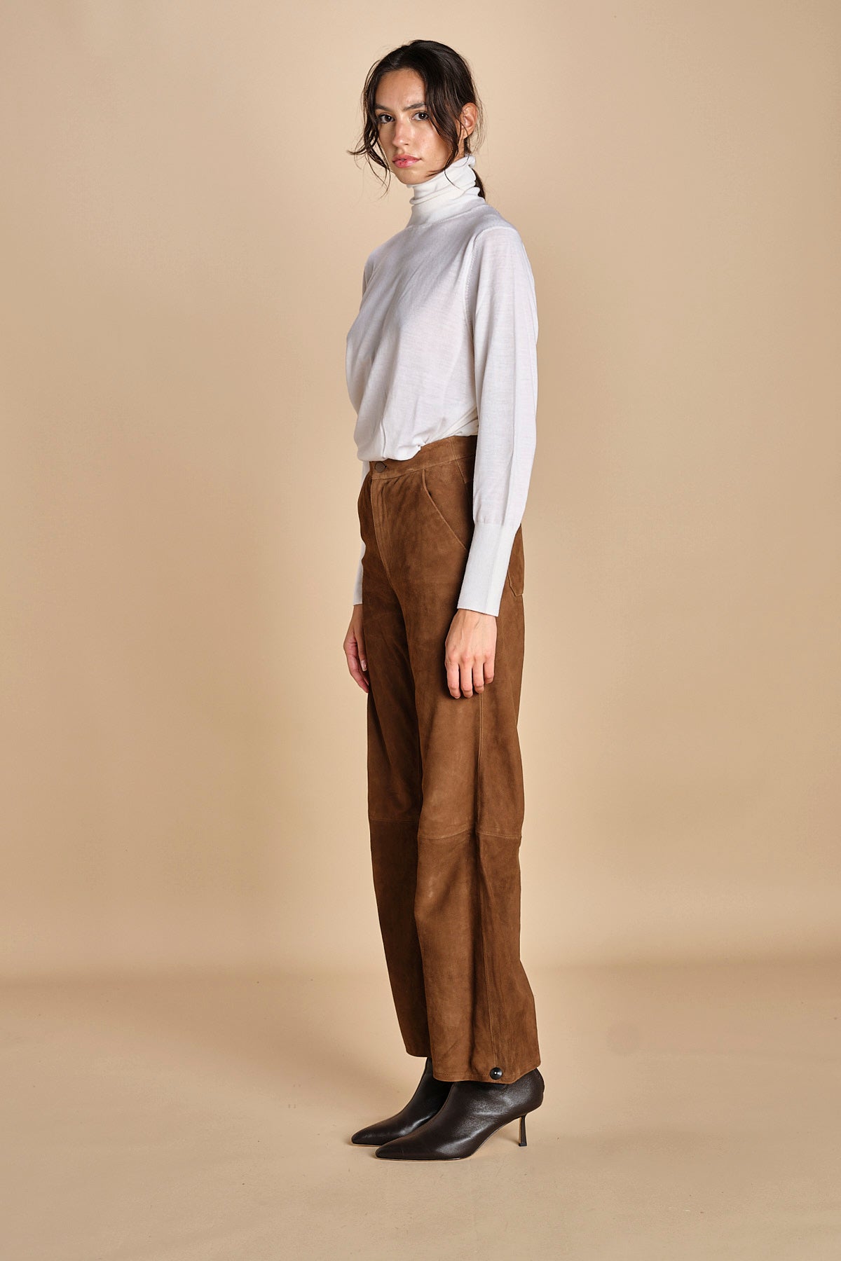 pantalone in camoscio FELISE CARAMEL malina 