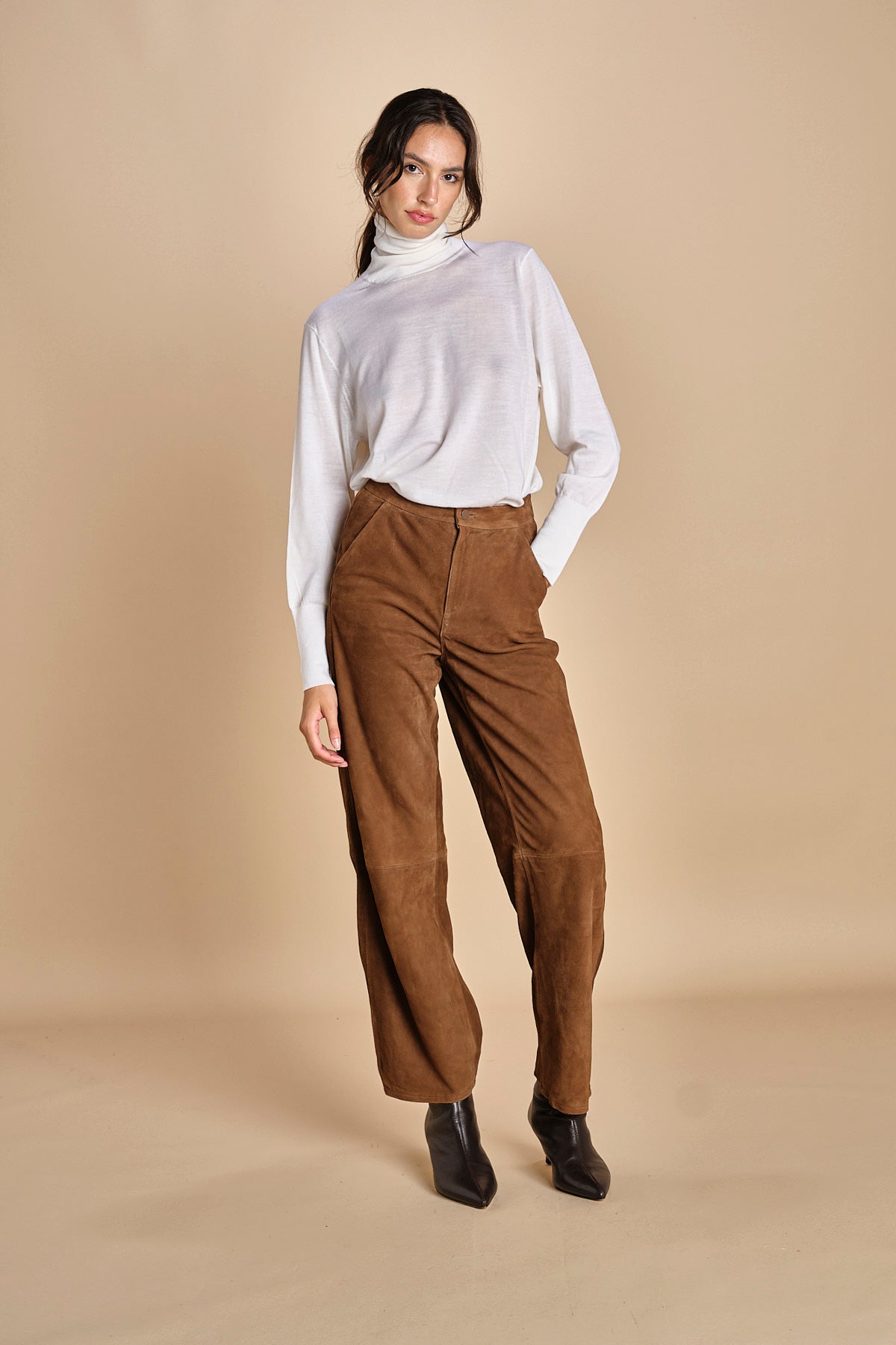 pantalone in camoscio FELISE CARAMEL malina 