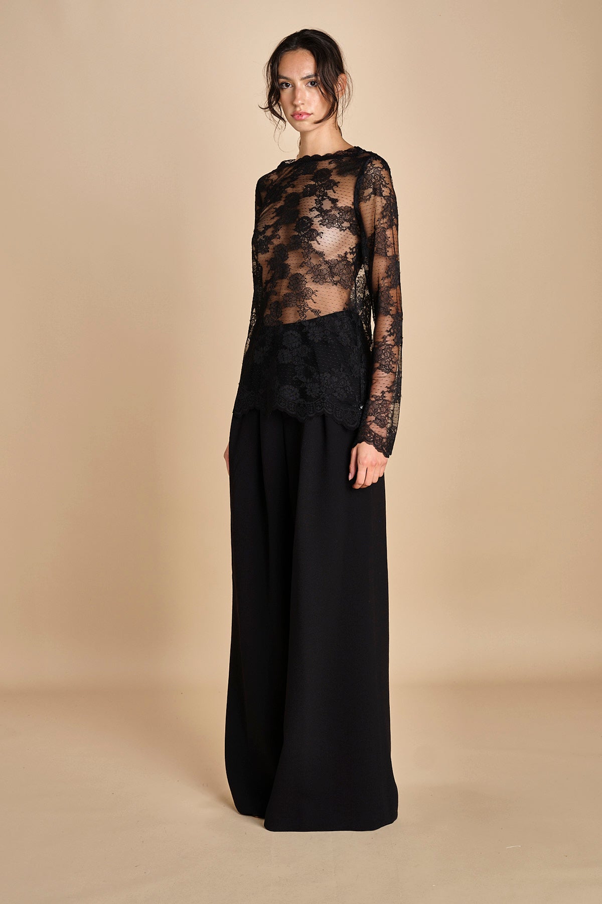 top in pizzo con manica lunga LENI BLACK malina 