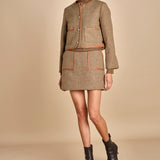 giacca in tweed cin bordo in pelle NINETTE TAUPE malina 