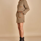 giacca in tweed cin bordo in pelle NINETTE TAUPE malina 