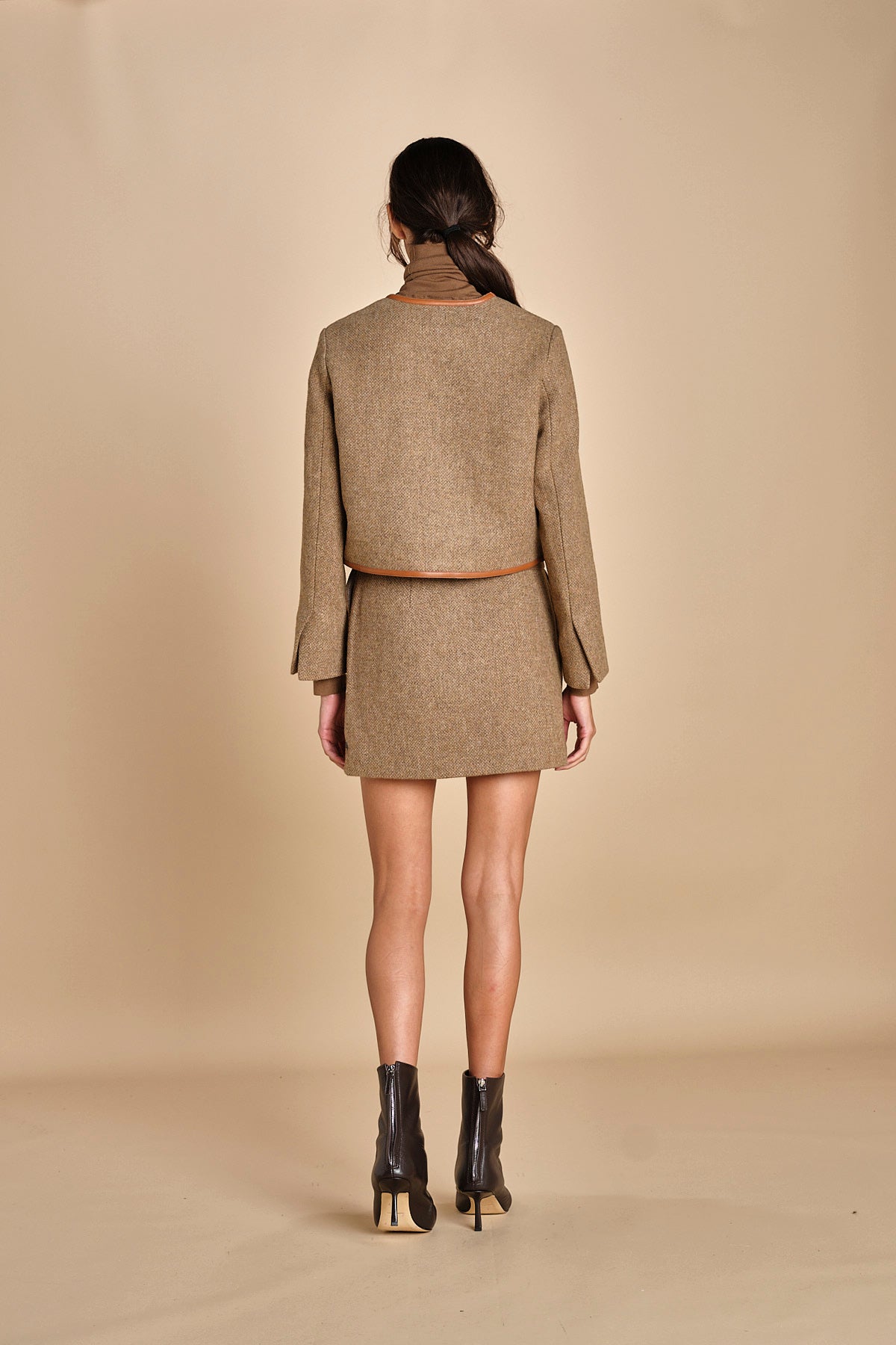 giacca in tweed cin bordo in pelle NINETTE TAUPE malina 