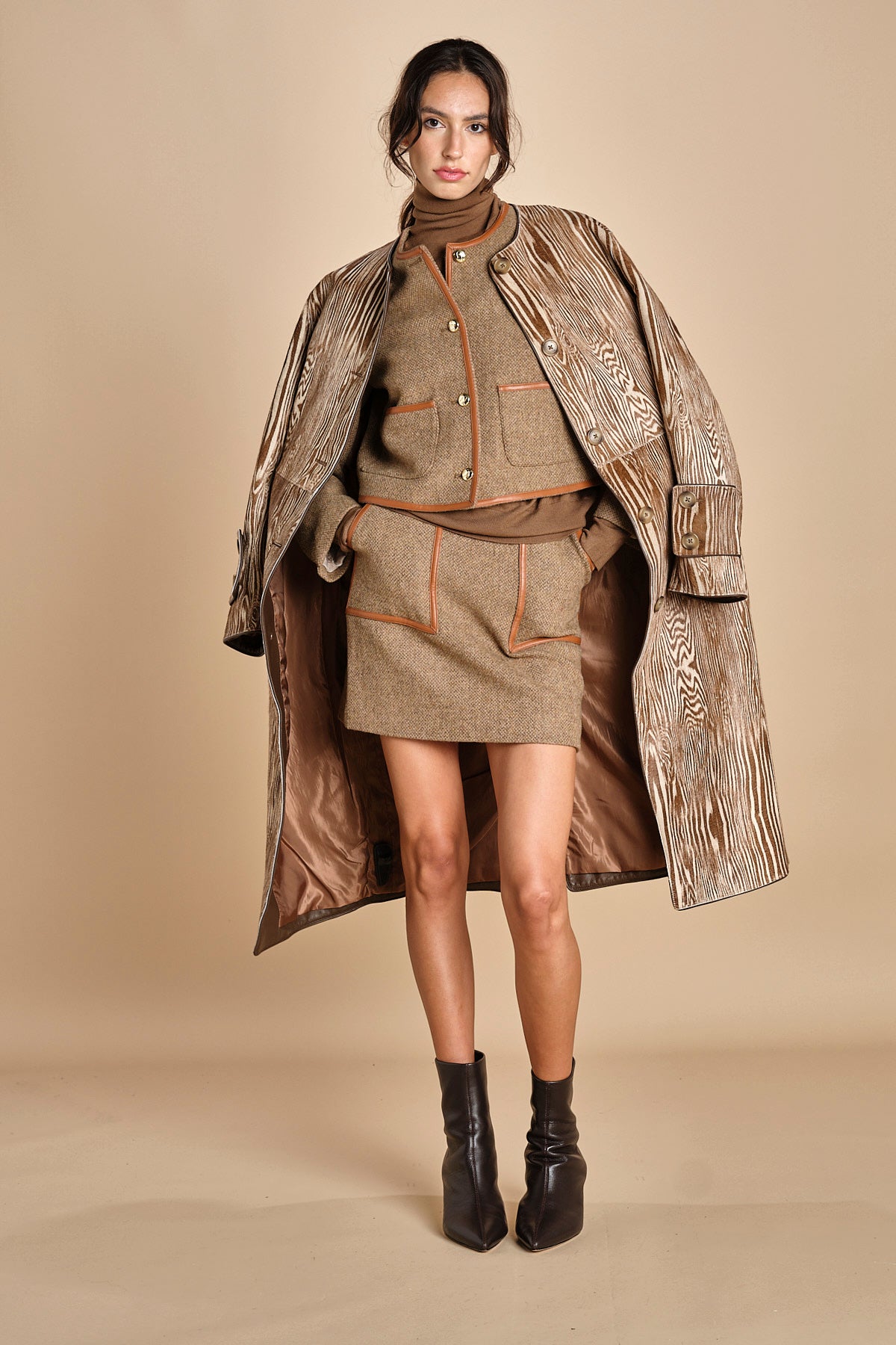 giacca in tweed cin bordo in pelle NINETTE TAUPE malina 