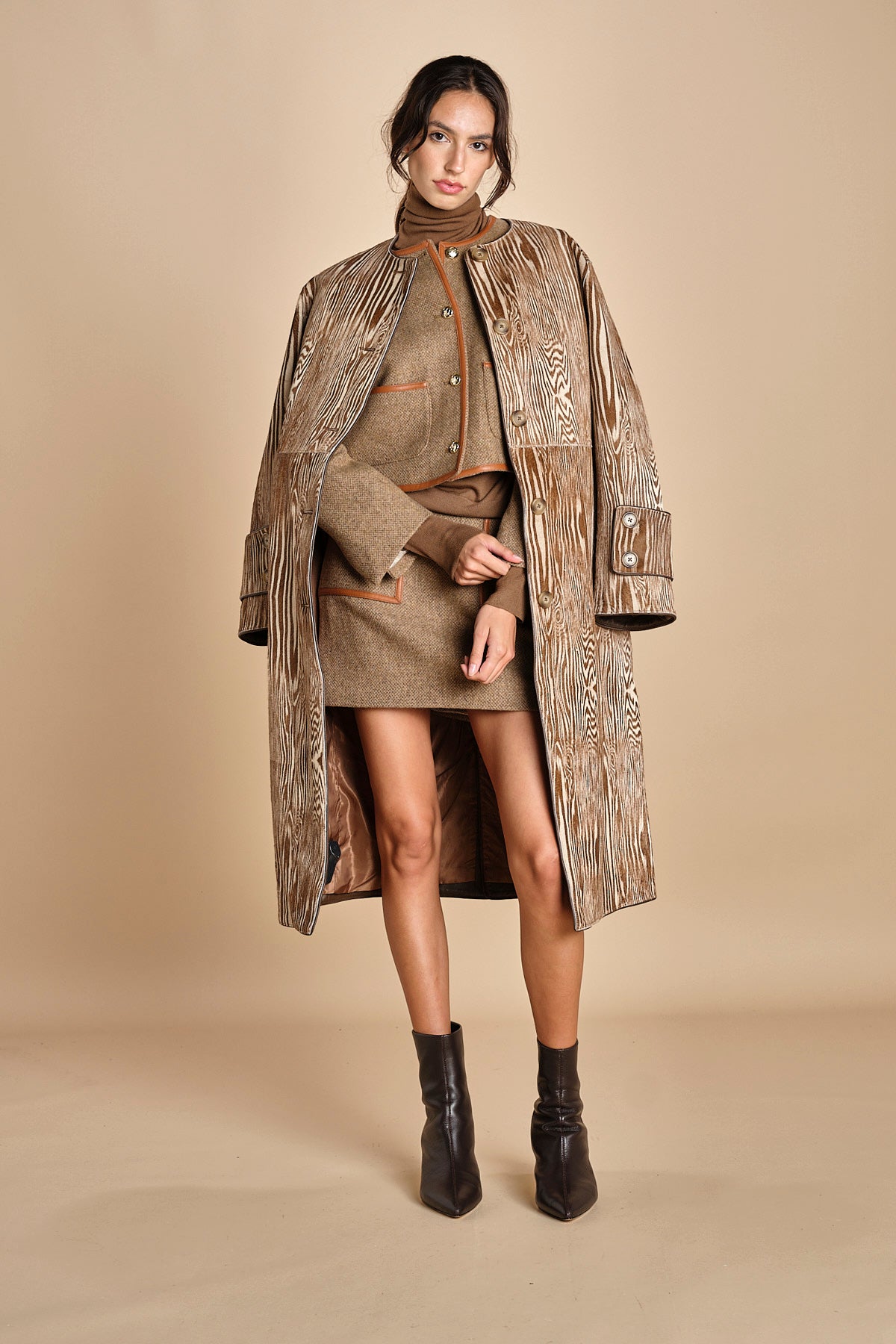giacca in tweed cin bordo in pelle NINETTE TAUPE malina 