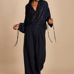 camicia in velluto devoré ANASTASIA DARK BLUE massimo alba 