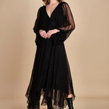 abito lungo con manica in voille DENISA BLACK mes demoiselles 