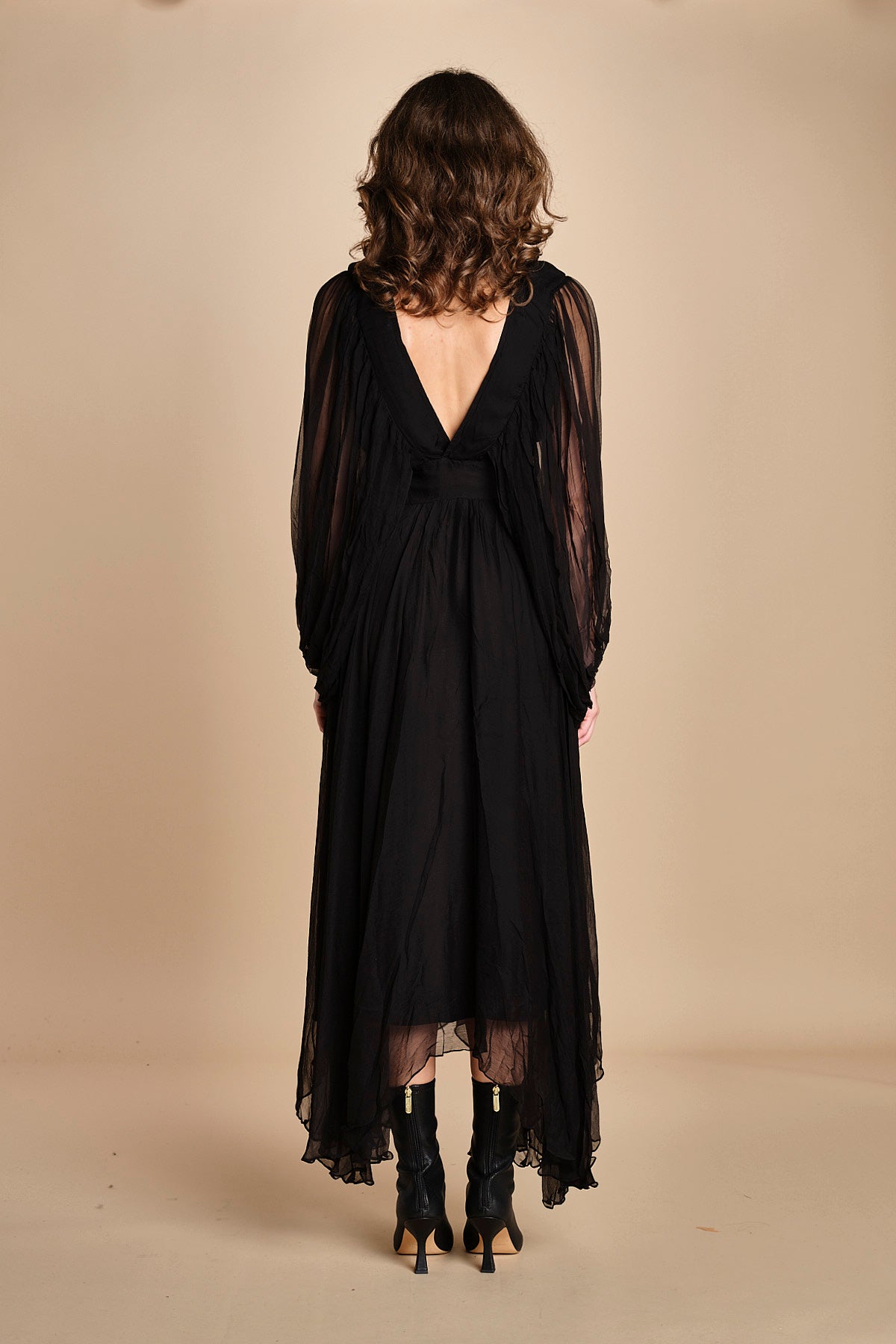 abito lungo con manica in voille DENISA BLACK mes demoiselles 