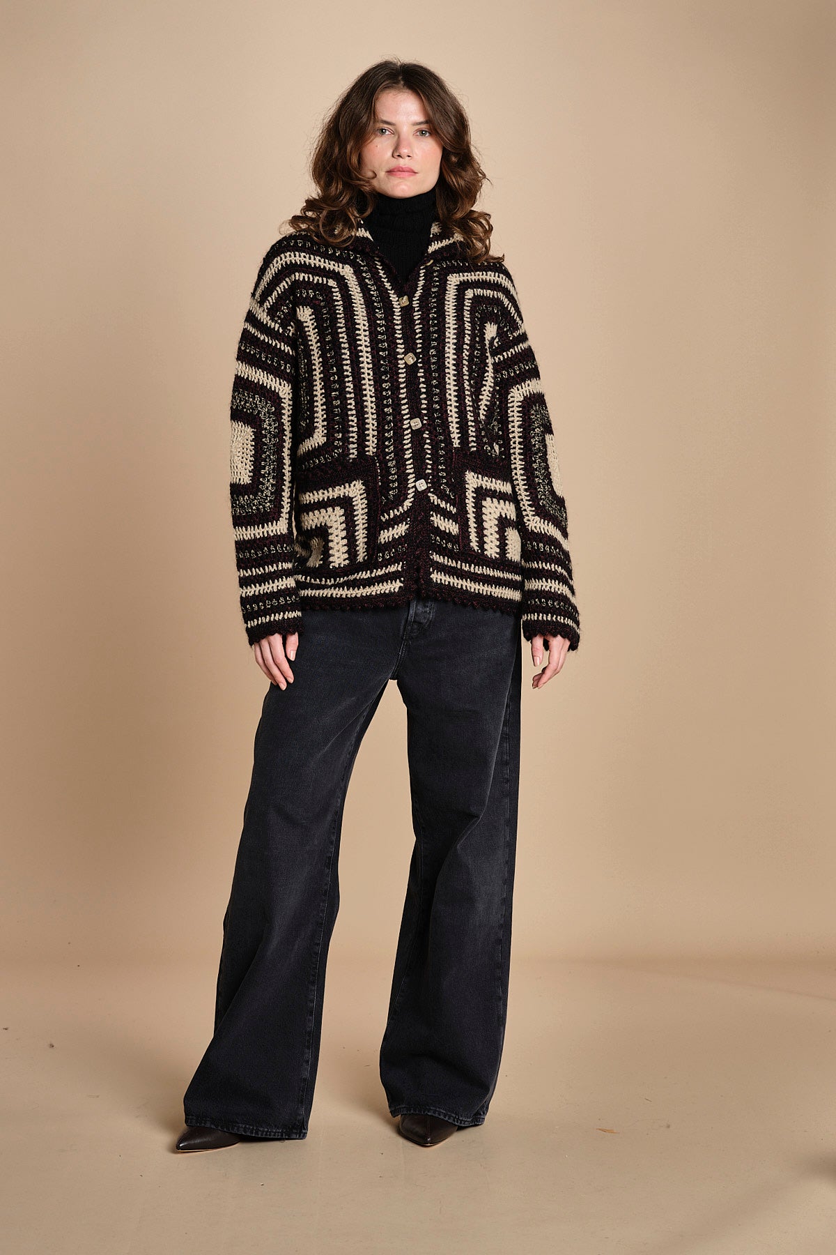giacca a righe in crochet DICE BLACK mes demoiselles 