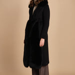 24008 cappotto in panno di lana e volpe con cintura in vita 24008400 NERO milaura 