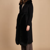 24008 cappotto in panno di lana e volpe con cintura in vita 24008400 NERO milaura 