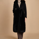 24008 cappotto in panno di lana e volpe con cintura in vita 24008400 NERO milaura 