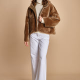 022 montone zip con cappuccio 24022-300 MASTICE milaura 