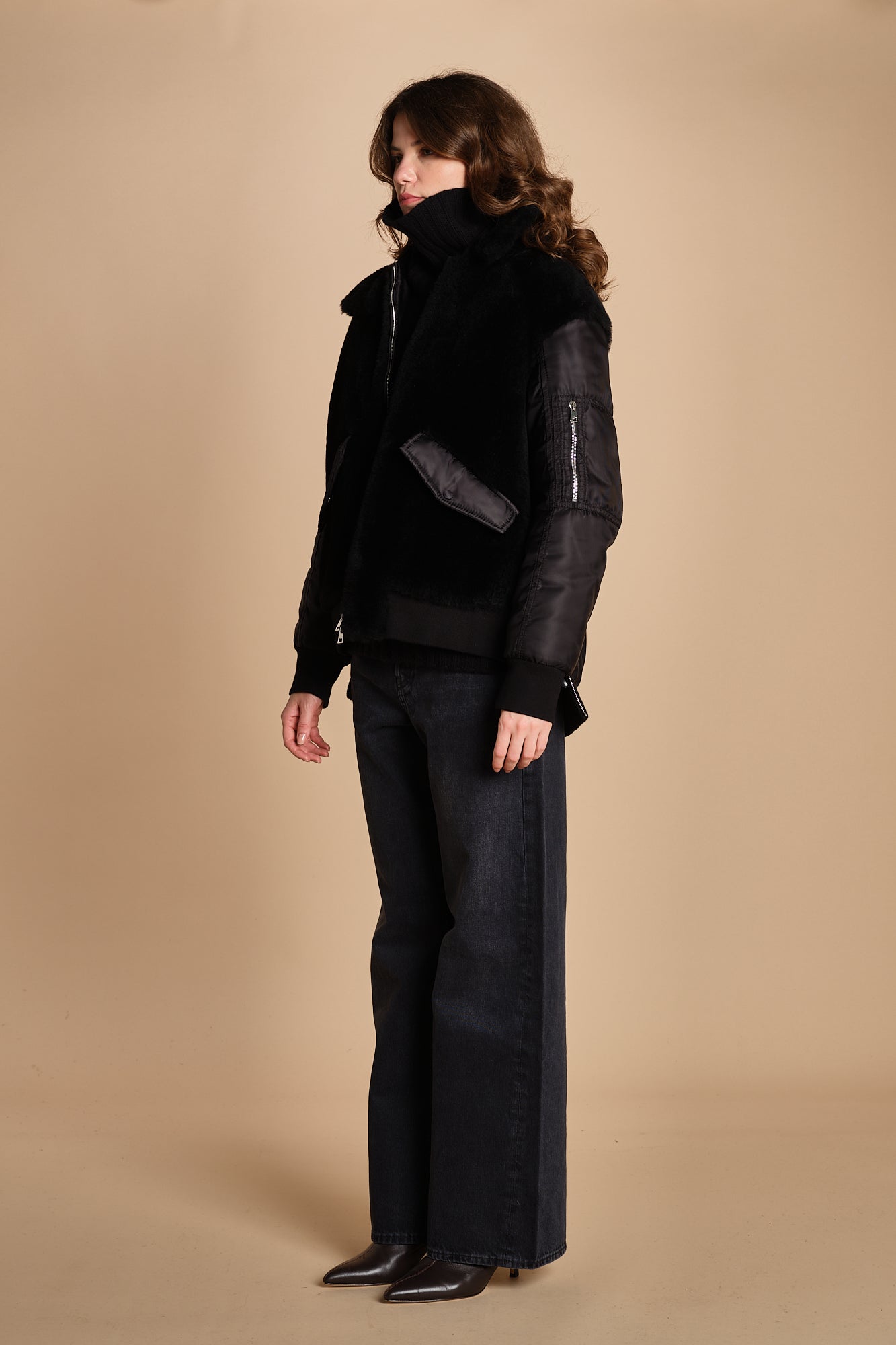 24065 giubbotto in nylon e pelliccia 24065350 NERO milaura 
