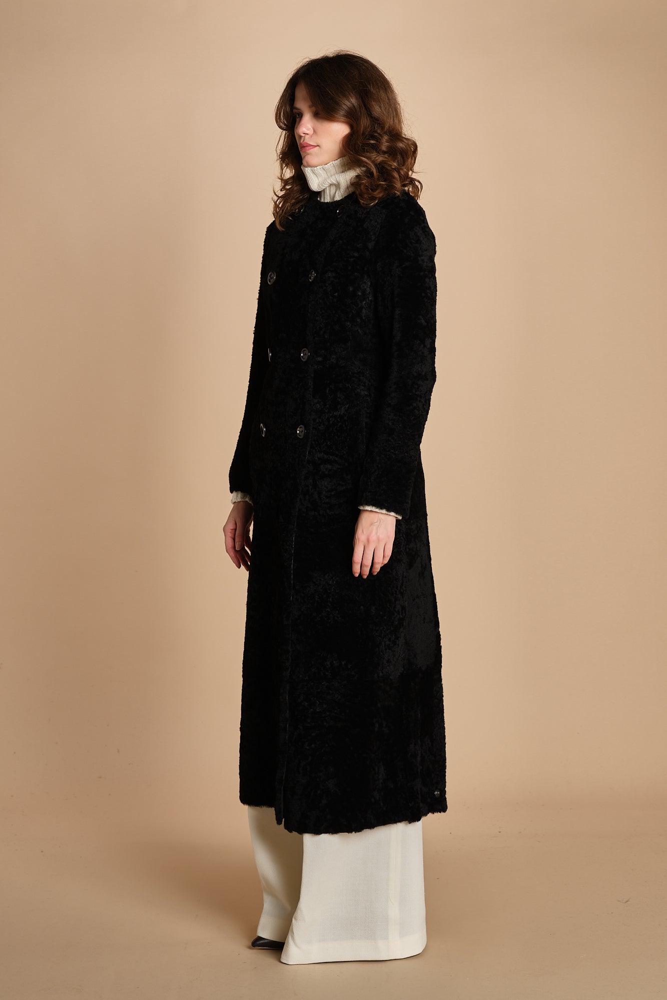 24098 cappotto doppiopetto in astrakan 24098300 NERO milaura 