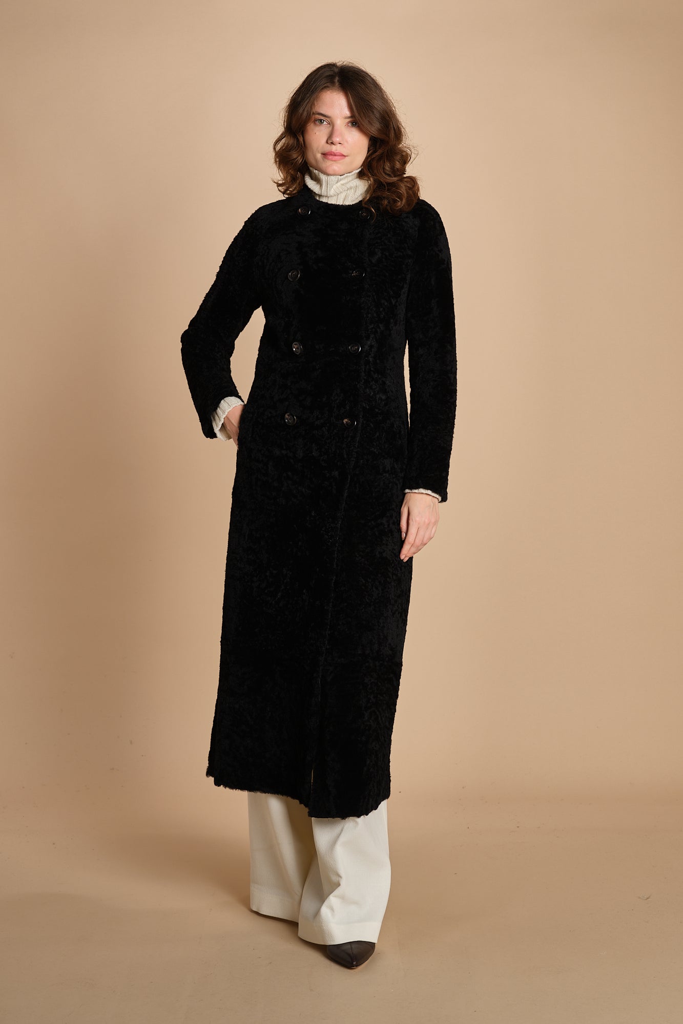 24098 cappotto doppiopetto in astrakan 24098300 NERO milaura 