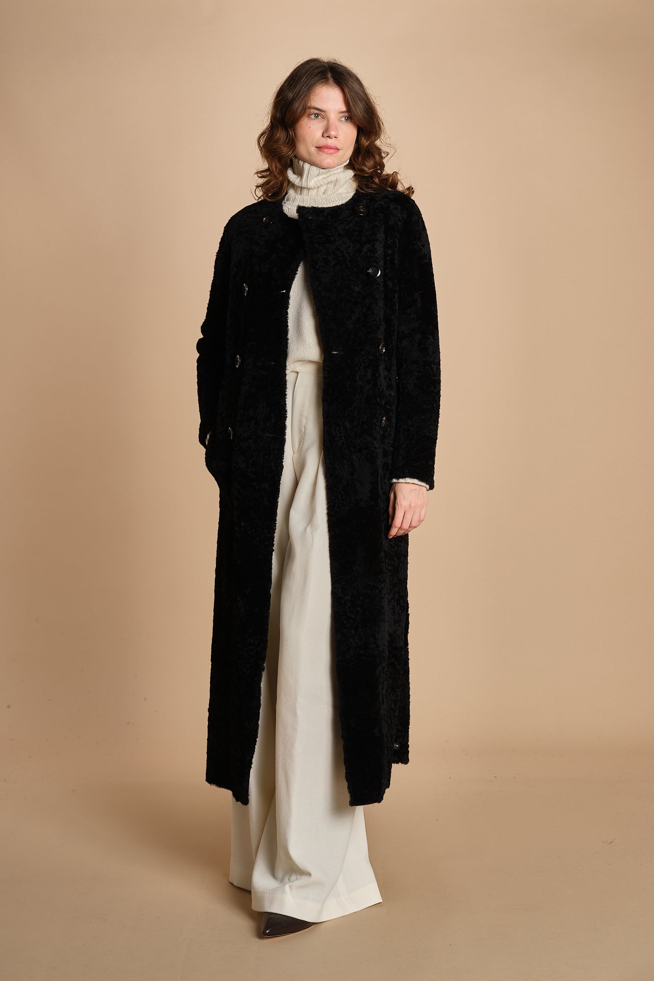 24098 cappotto doppiopetto in astrakan 24098300 NERO milaura 