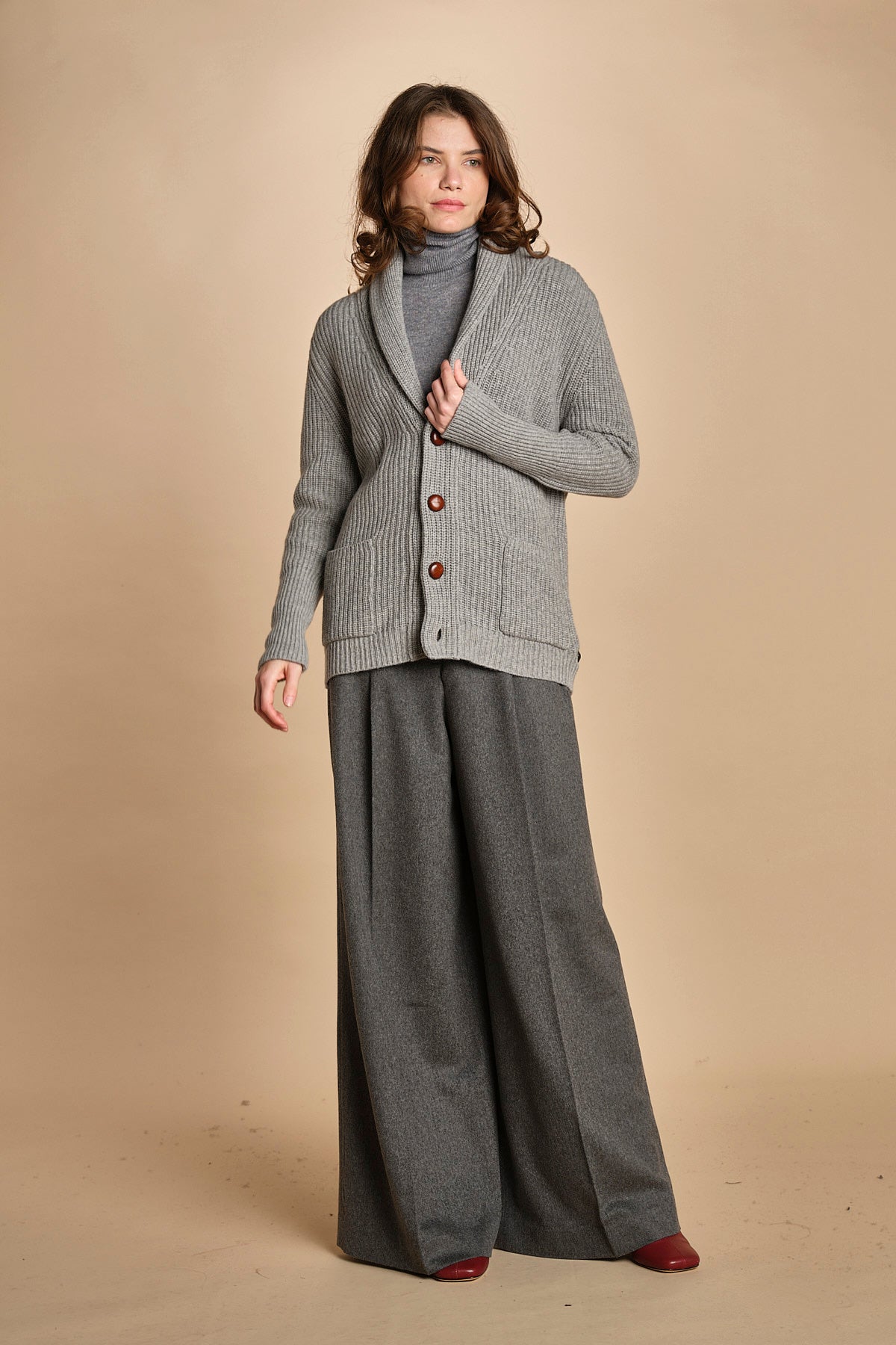 cardigan collo a scialle D251016S 3554 GRIGIO CHIARO milaura 