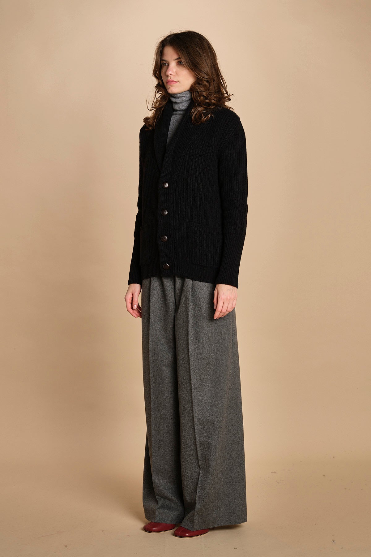 cardigan collo a scialle D251016S 4032 NERO milaura 