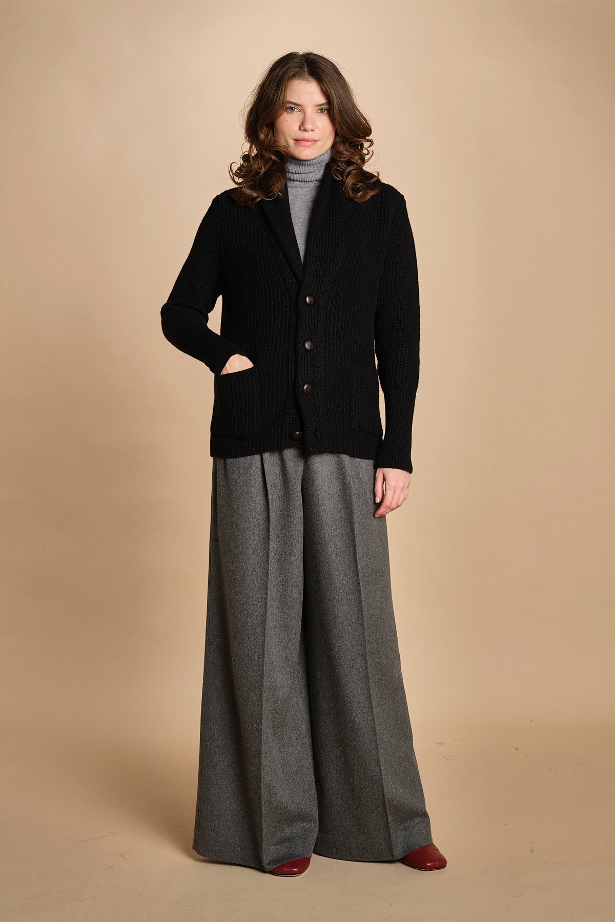 cardigan collo a scialle D251016S 4032 NERO milaura 