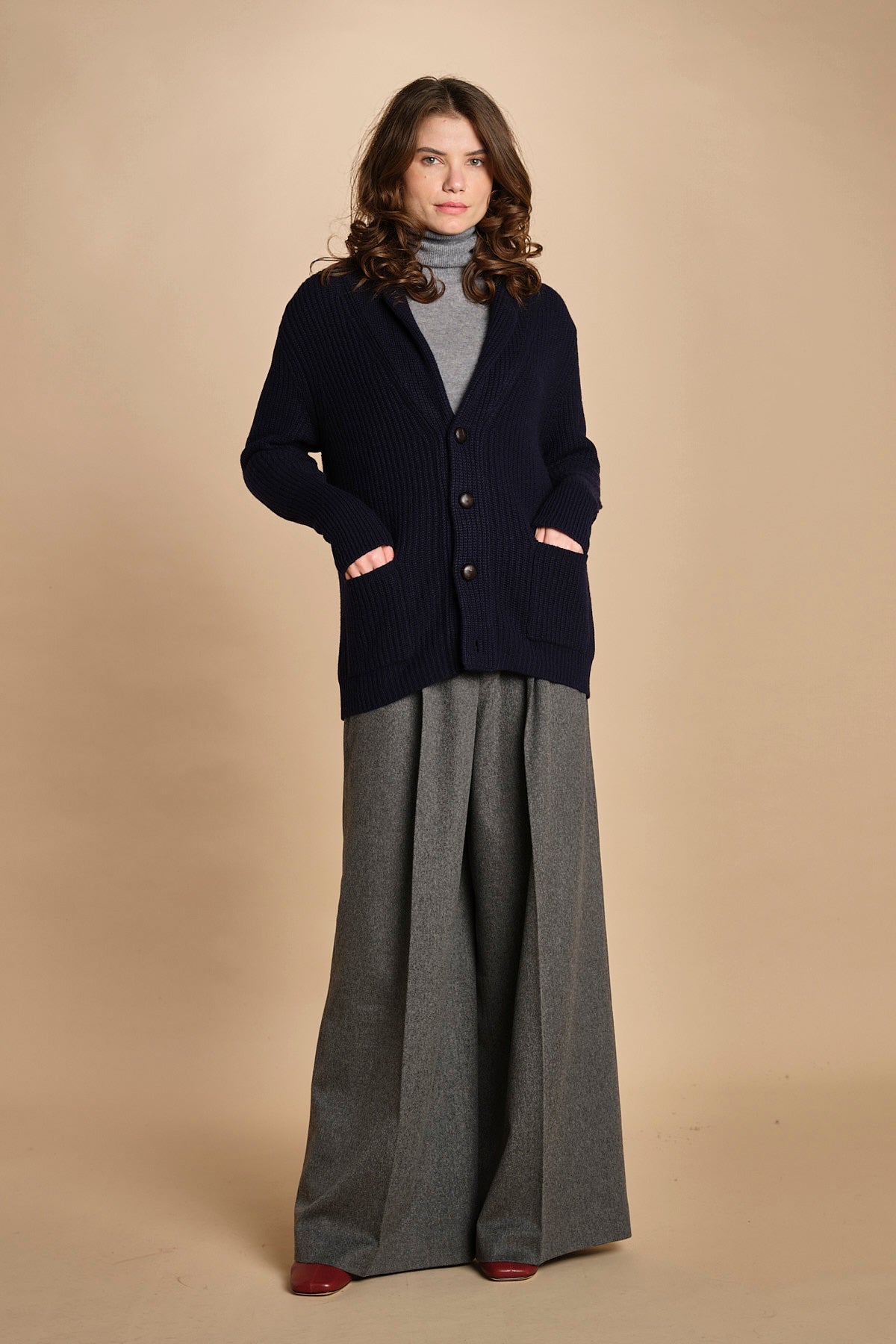 cardigan collo a scialle D251016S 9574 BLU milaura 