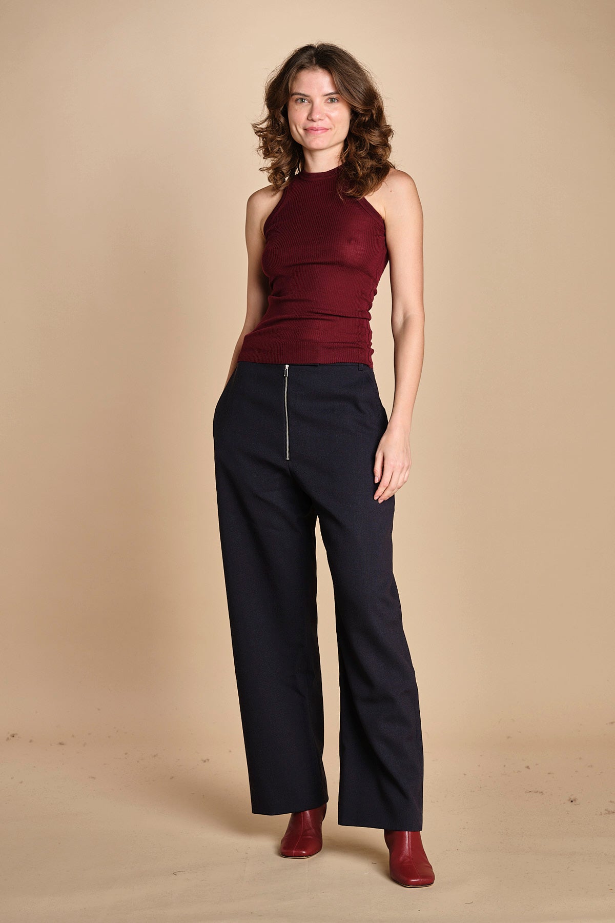 top americano a costine in lana merino LAU28 E14015 BORDEAUX milaura 