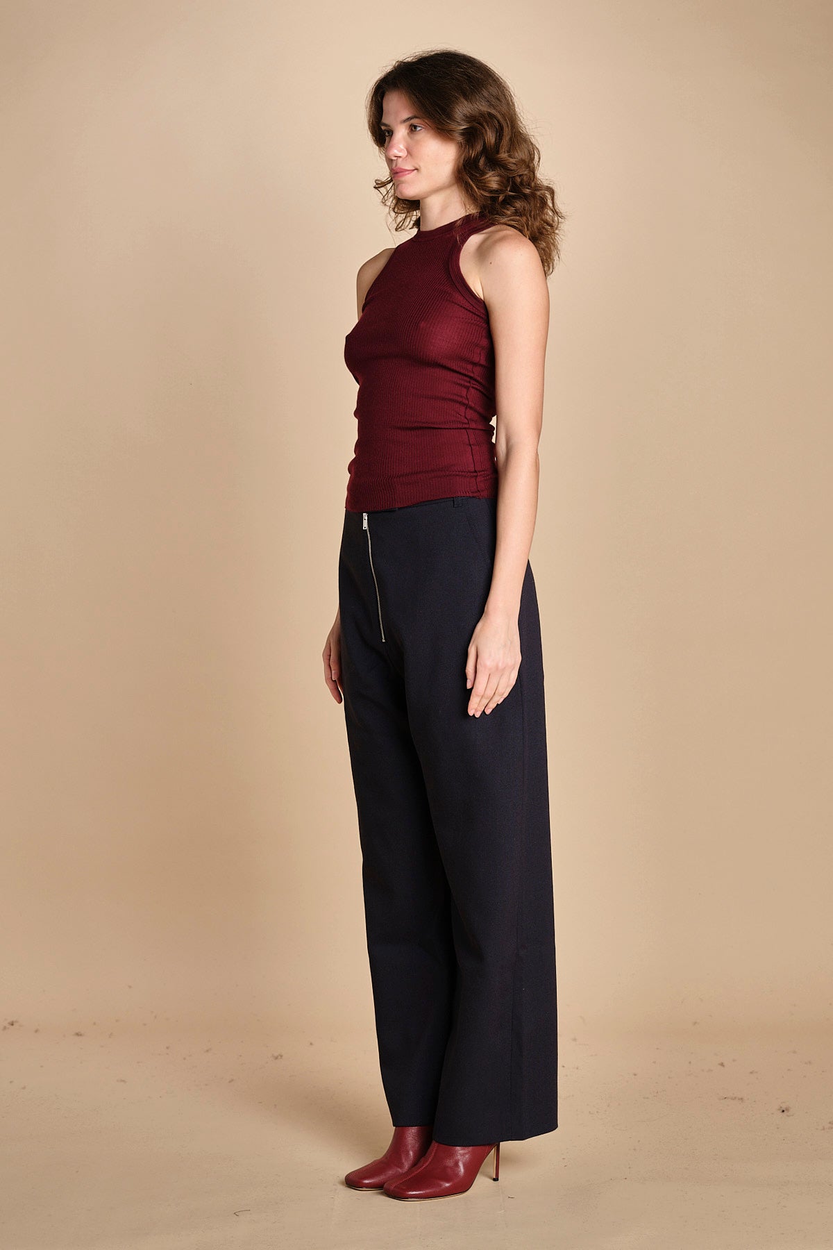 top americano a costine in lana merino LAU28 E14015 BORDEAUX milaura 